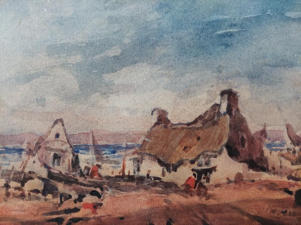 Art Maurice Mazeiliefrench Modernist Cubist Painting Double Sided, Town And Coast20th Century photo