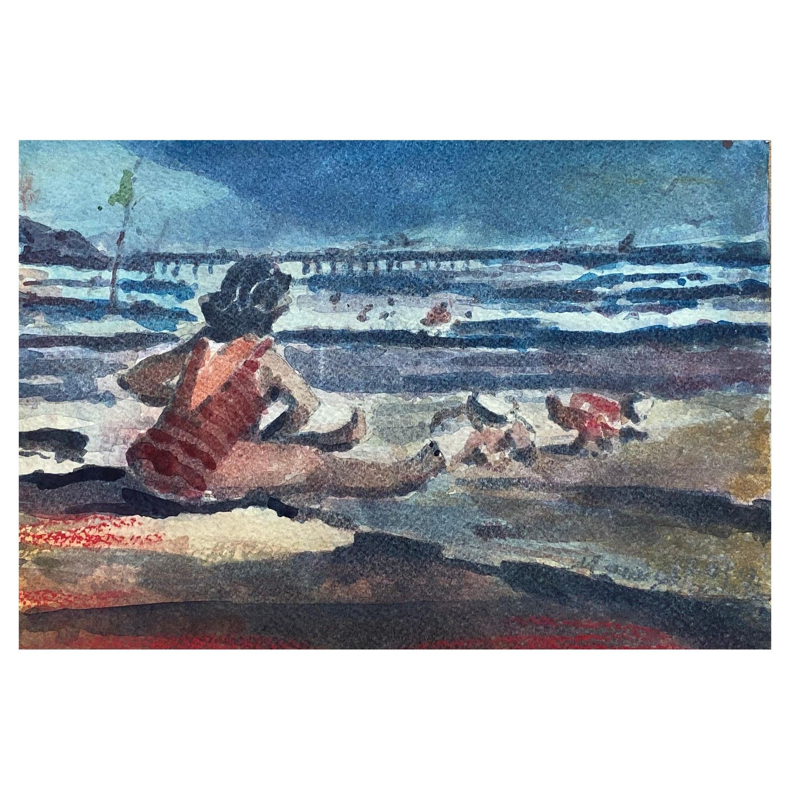 Unknownmaurice Mazeilie, French Impressionist Signed Watercolour, Lady On The Beach20th Century
