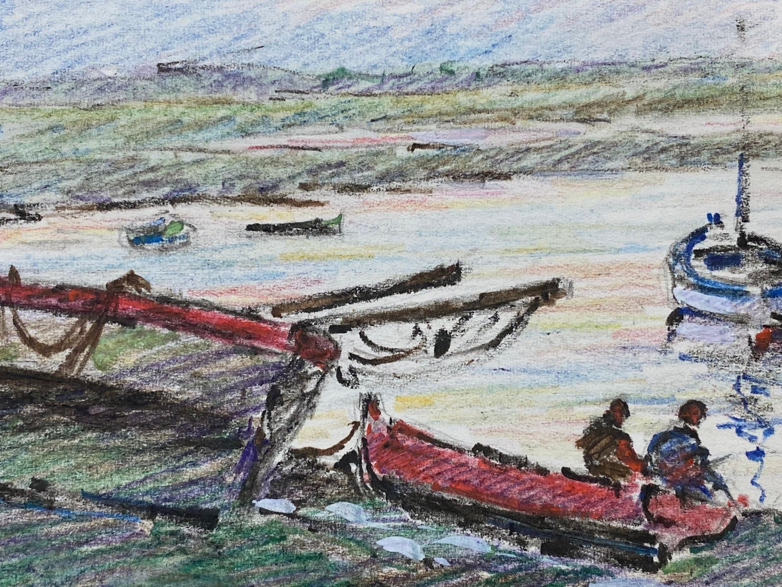 Unknowncamille Meriot French Signed Impressionist Crayon Drawing, By The Harbourcirca 1940s photo Art