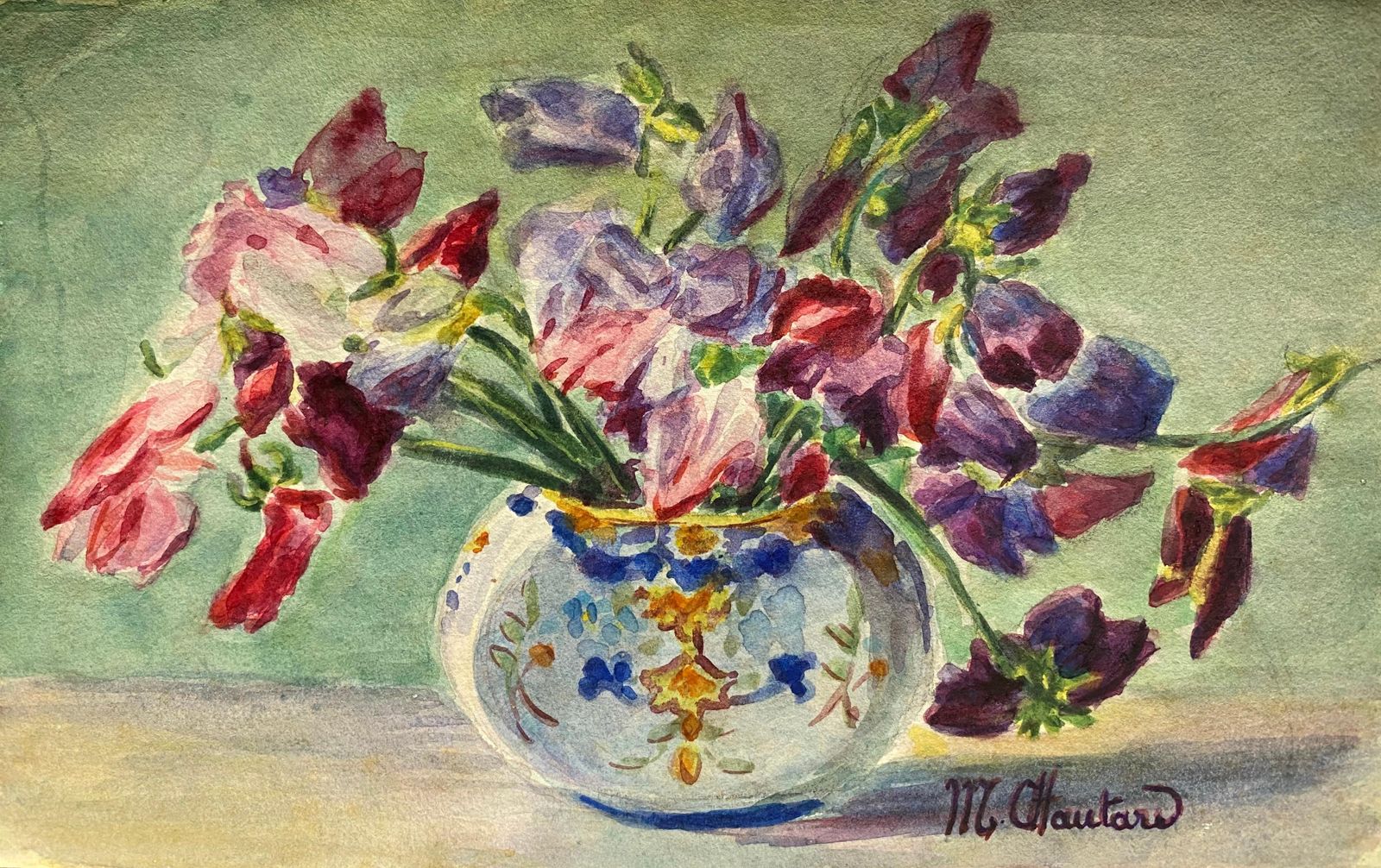 Unknown3 X 1900's French Impressionist Signed Flower Watercolours By Marie Carreaucirca 1900s photo furniture