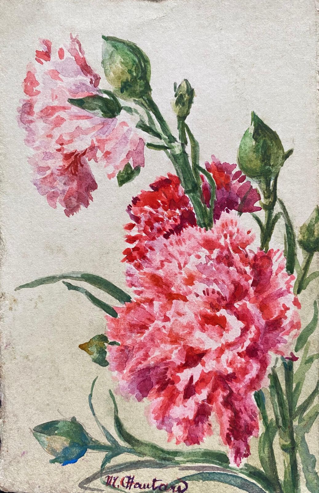 Unknown3 X 1900's French Impressionist Signed Flower Watercolours By Marie Carreaucirca 1900s photo Art