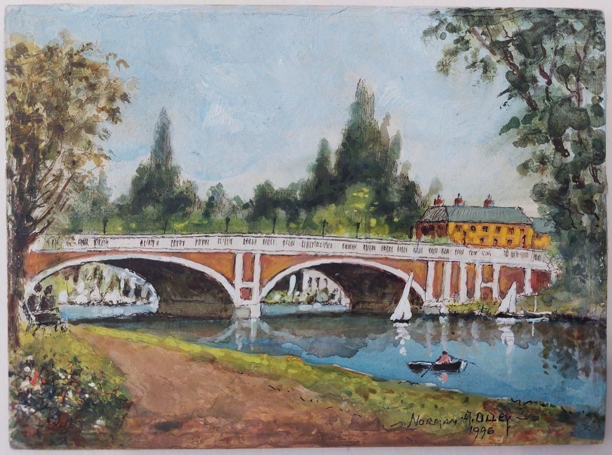 English  Schooltraditional English Painting Hampton Court Bridge In London20th Century photo furniture