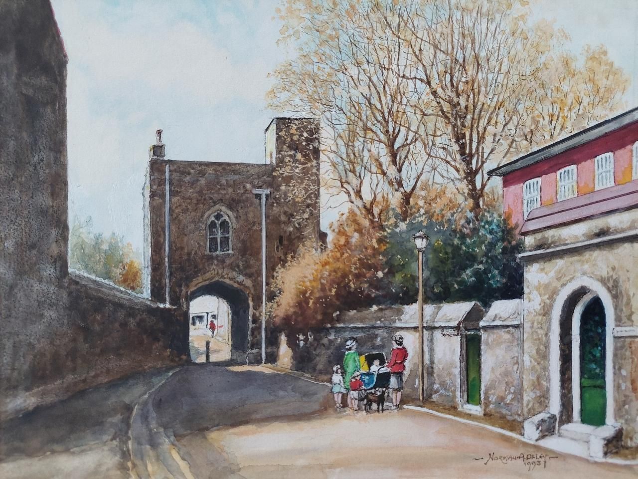 English  Schooltraditional English Painting Rochester Cathedral Priory Gate, Kent England20th Century photo vinterior
