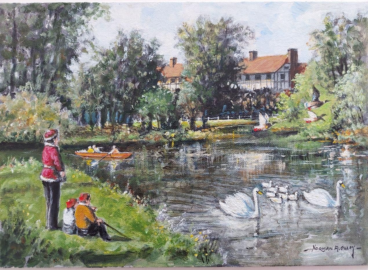 English  Schooltraditional English Painting By The River Mole, East Molesey, Surrey England20th Century photo furniture