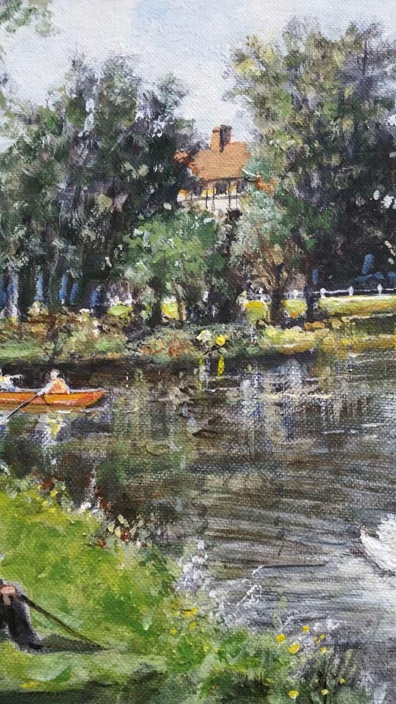English  Schooltraditional English Painting By The River Mole, East Molesey, Surrey England20th Century photo Art