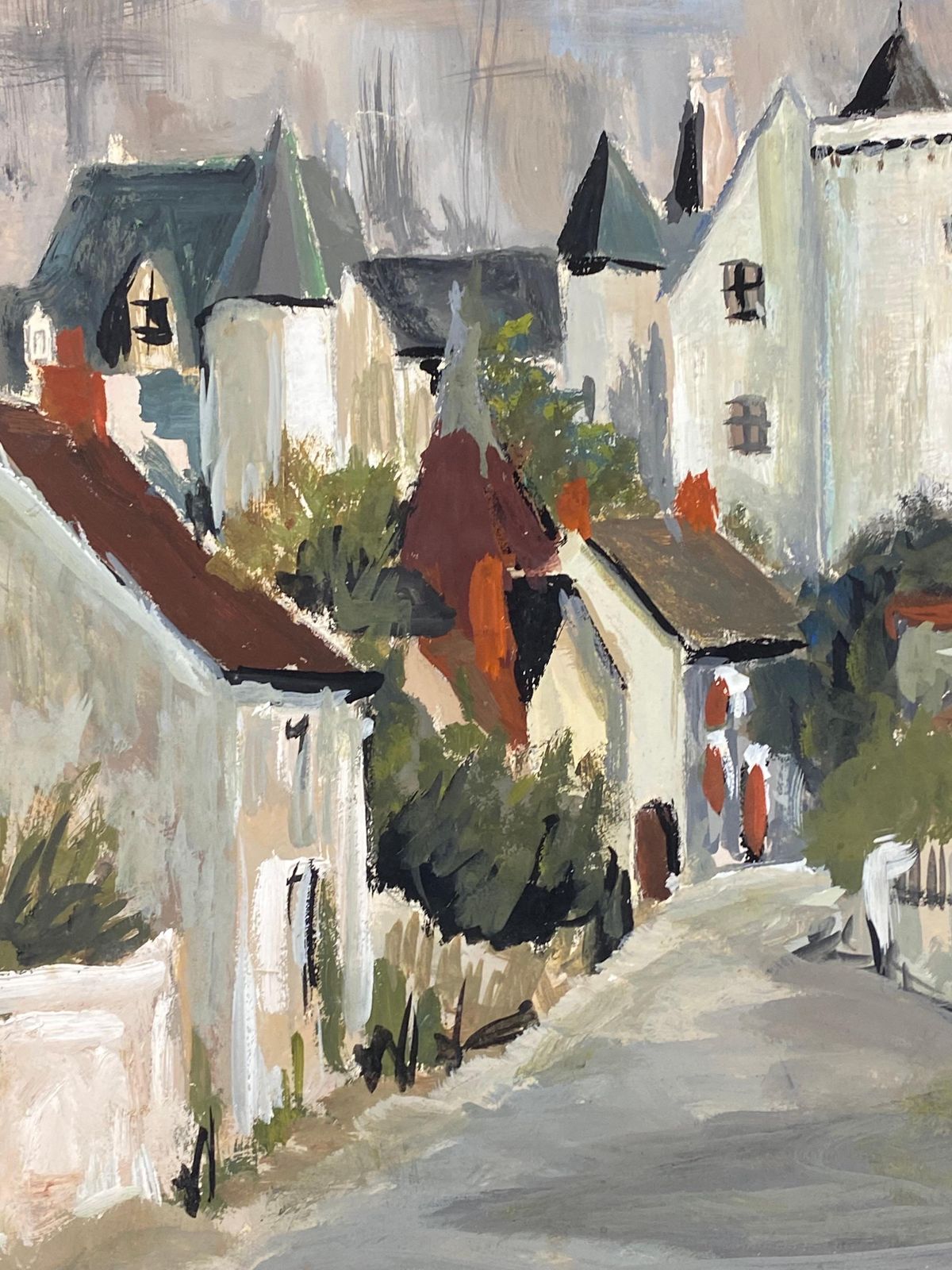 Unknown1950's Modernist Painting, Grey Skies Over French Peaceful Town1950s photo for sale