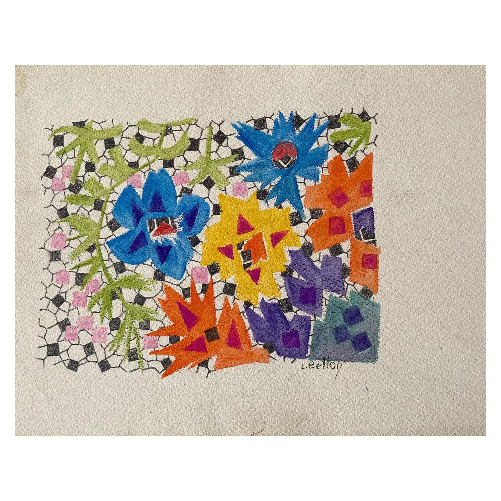 Unknown1940's French Post Impressionist Artist Abstract Artwork Design Originalcirca 1940s