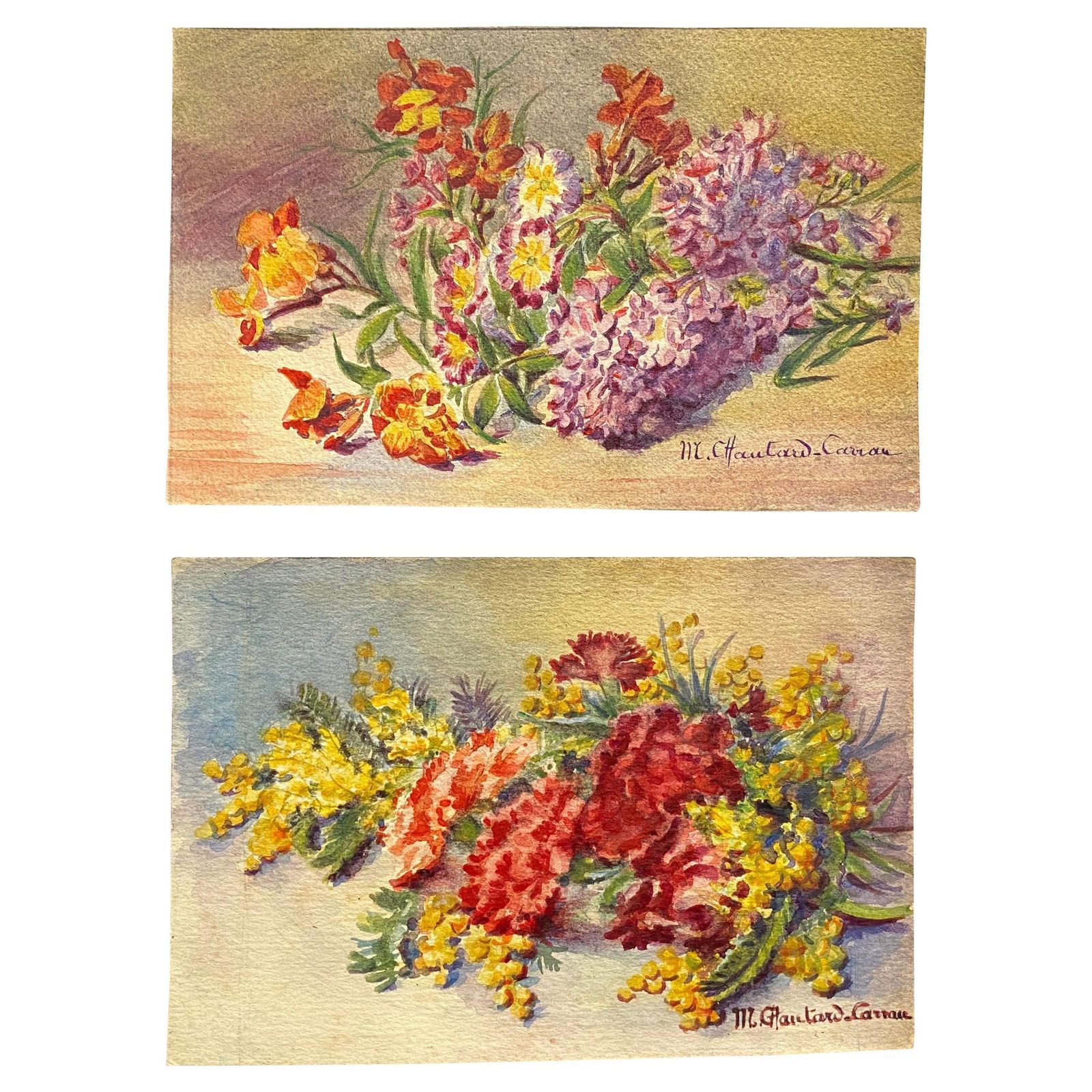 Unknownearly 1900's French Impressionist Signed Flower Watercolours Y Marie Carreaucirca 1900s