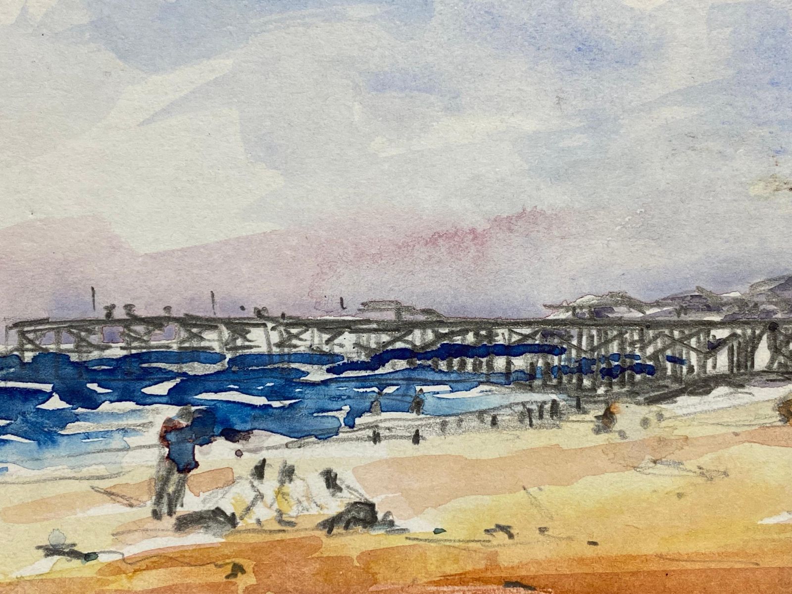 Unknownimpressionist Signed Watercolour, French Warm Day At The Pier20th Century photo Art