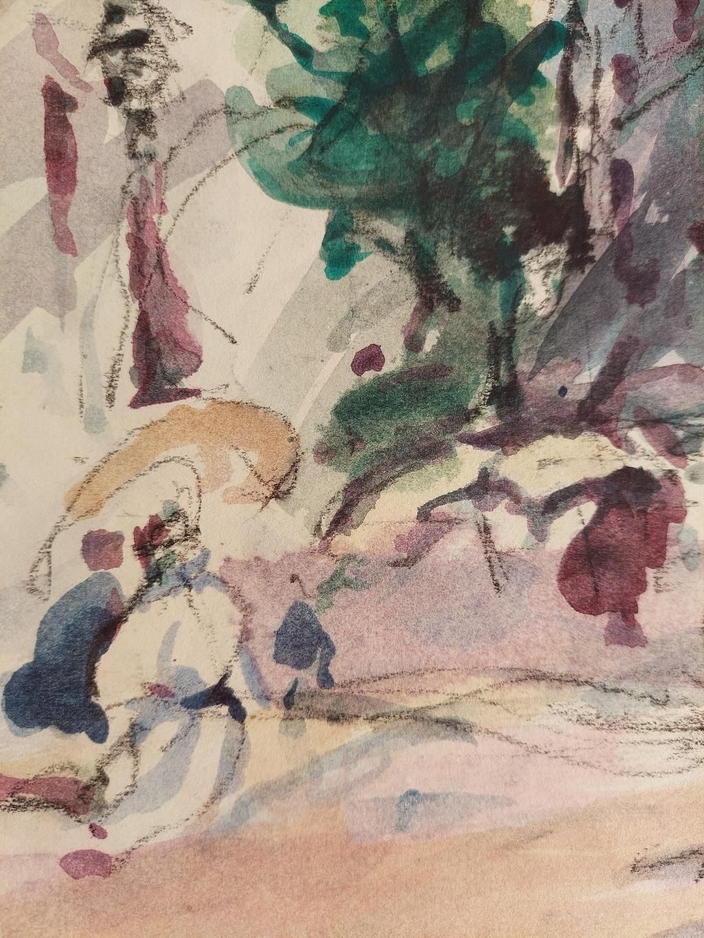 Maurice Mazeiliefrench, Modernist Cubist Painting Figures In A Parisian Street20th Century photo for sale