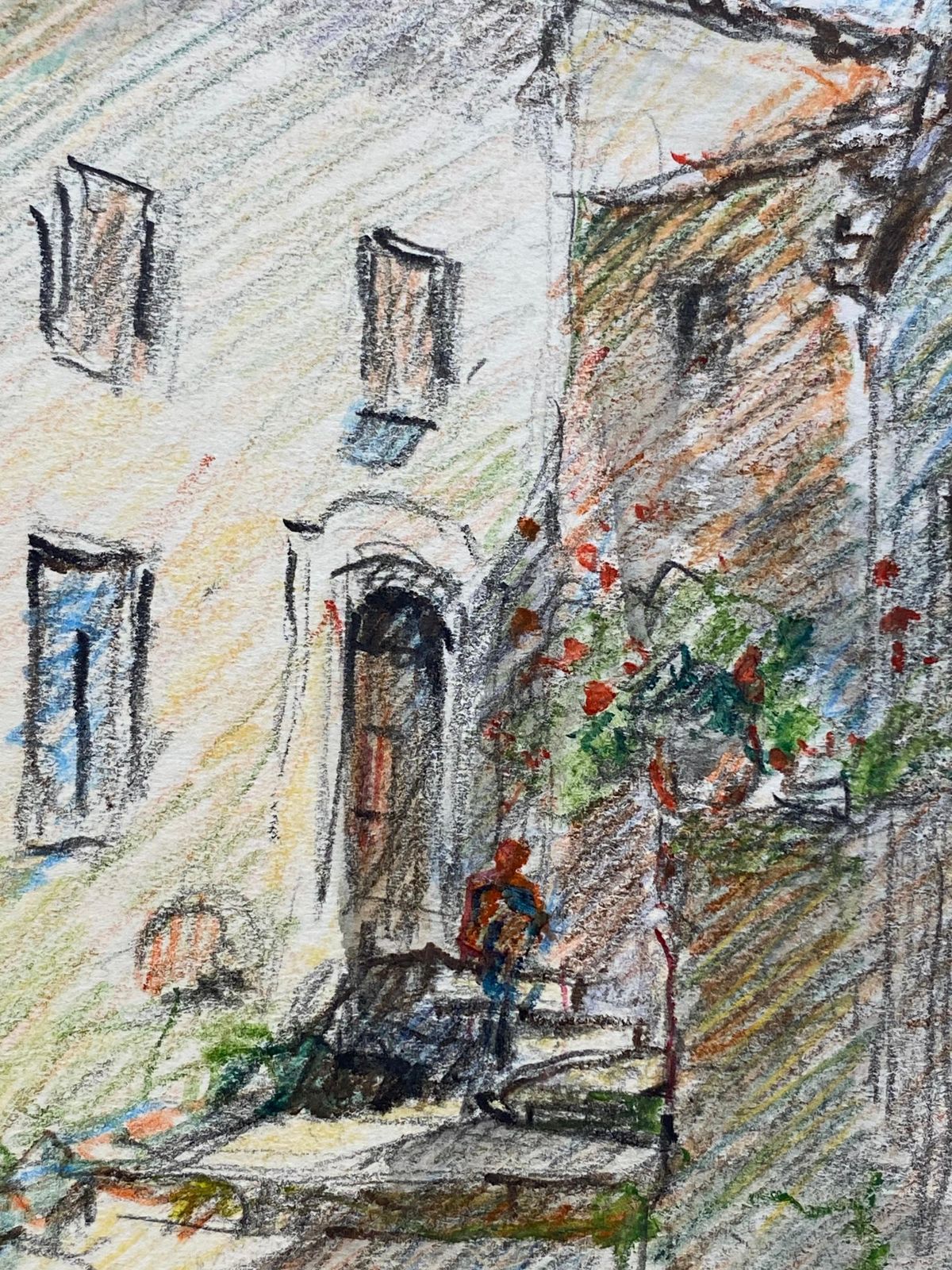 Unknowntourettes Provence French Signed Impressionist Crayon Drawing, The Old Villagecirca 1940s photo furniture