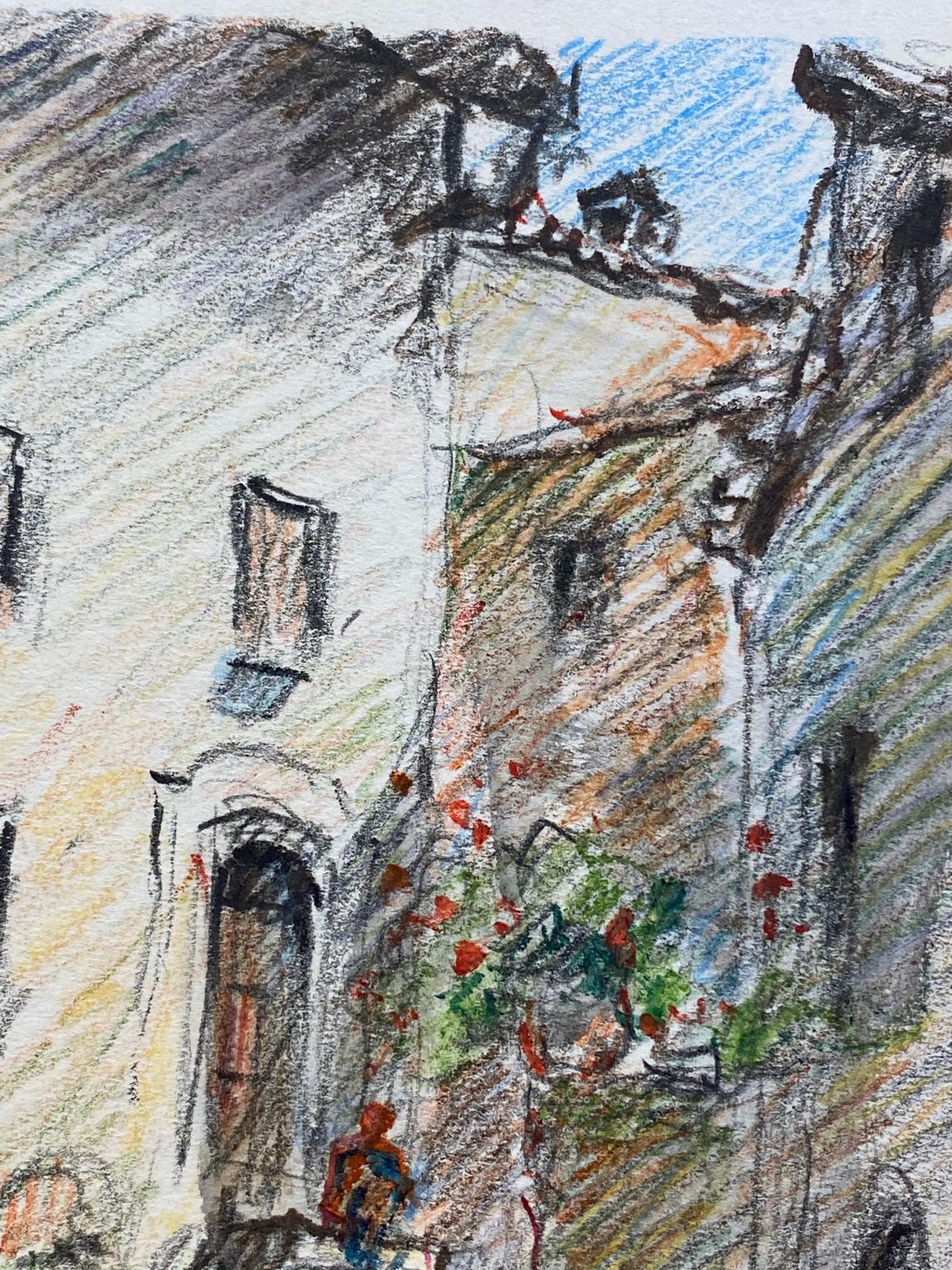Unknowntourettes Provence French Signed Impressionist Crayon Drawing, The Old Villagecirca 1940s photo Art