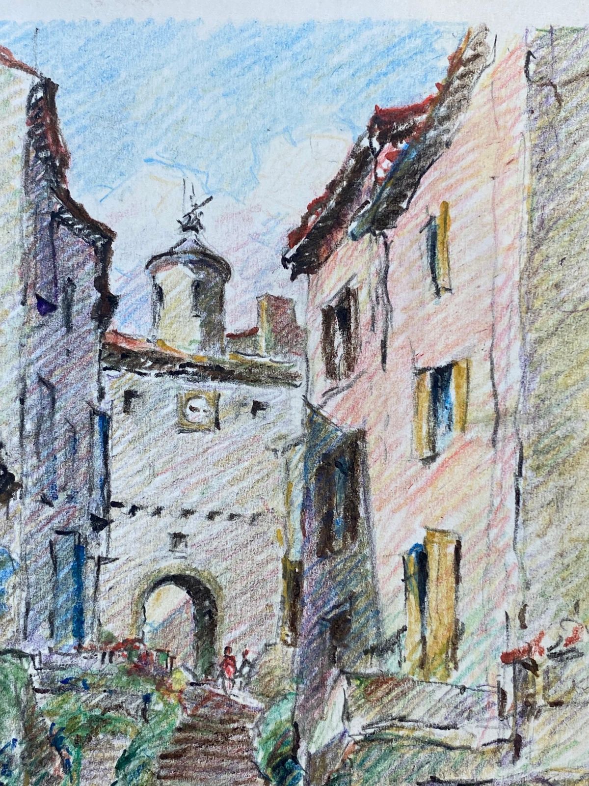 Unknownprovence Hill Top Town French Impressionist Crayon Drawingcirca 1940s photo furniture