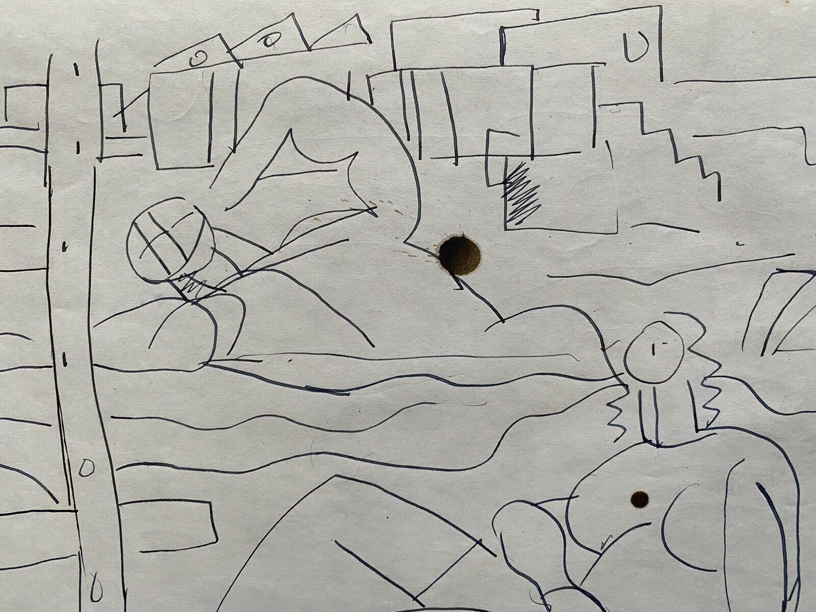 Unknowncarlos Carnero Original Pen & Ink Drawing, Figures On The Beachmid 20th Century photo for sale