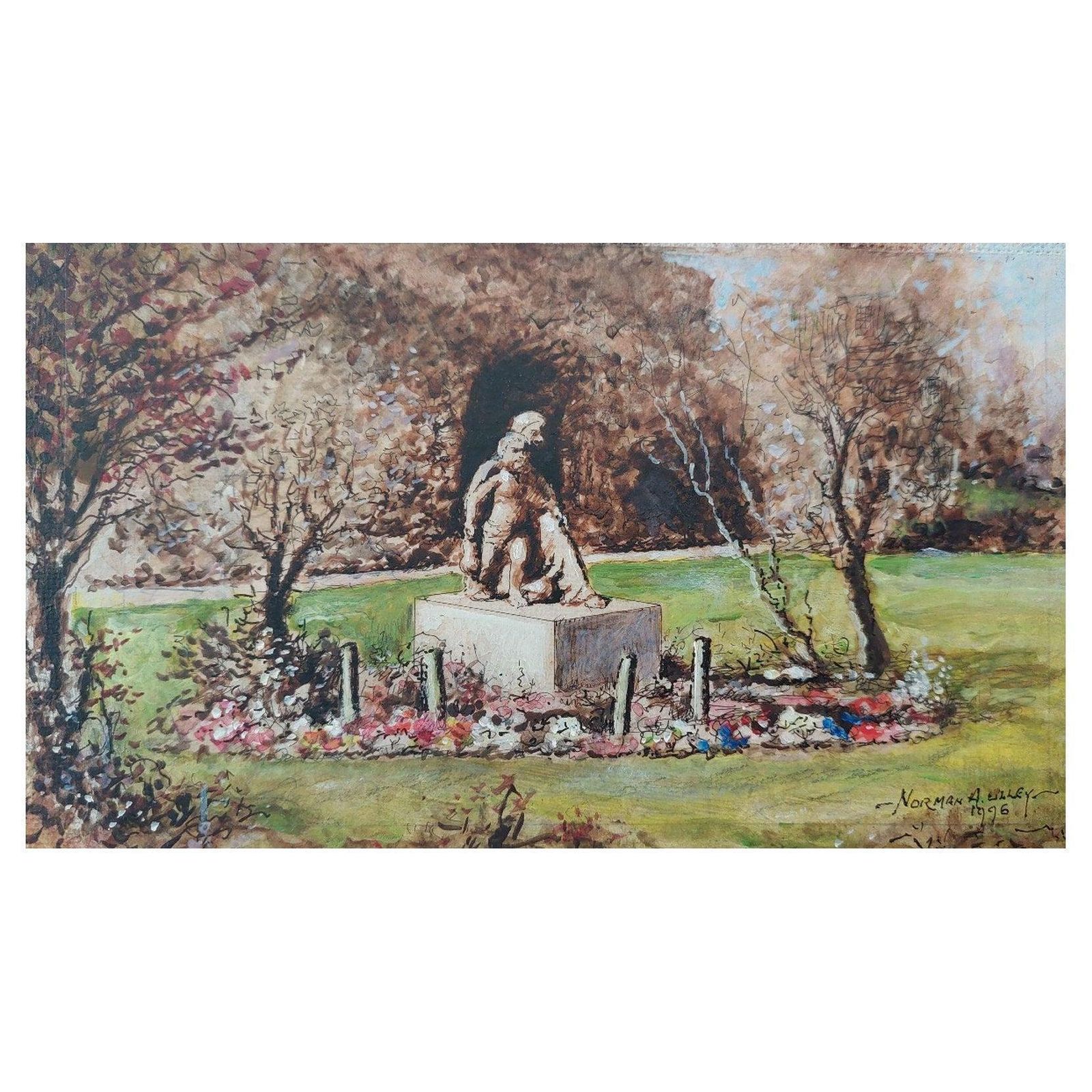 English  Schooltraditional English Painting Statue Of Mary And Christ, Rochester, Kent20th Century