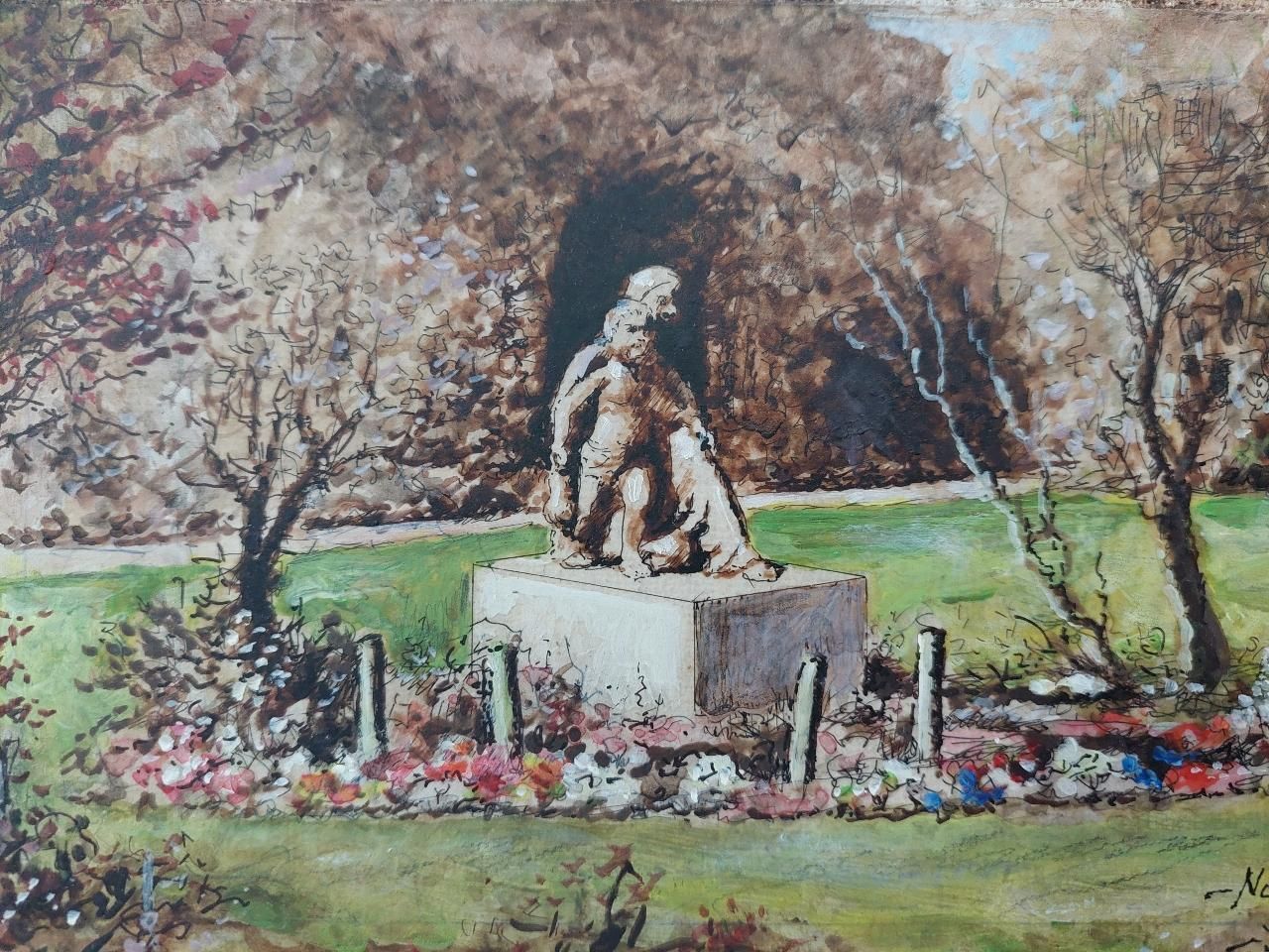 English  Schooltraditional English Painting Statue Of Mary And Christ, Rochester, Kent20th Century photo Art