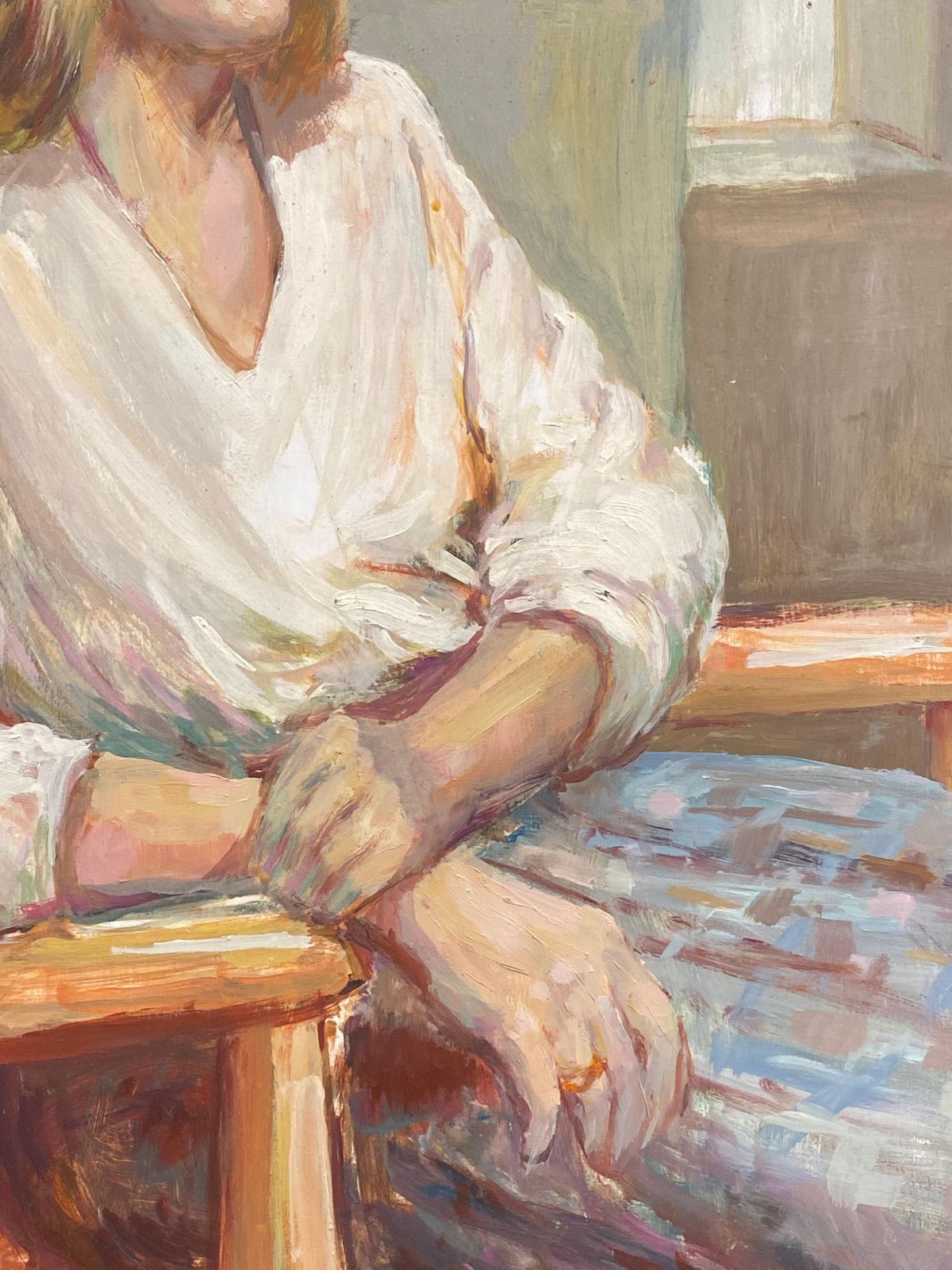 Unknownsigned Large 1960's British Original Oil Painting, Chic Lady On Chaircirca 1960s photo for sale