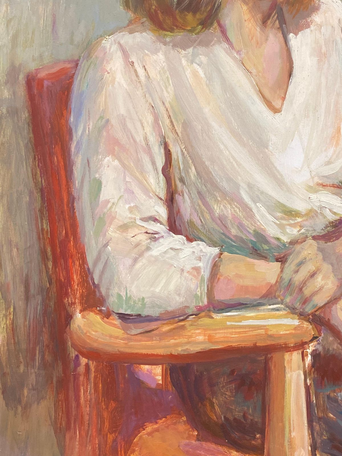 Unknownsigned Large 1960's British Original Oil Painting, Chic Lady On Chaircirca 1960s photo Art