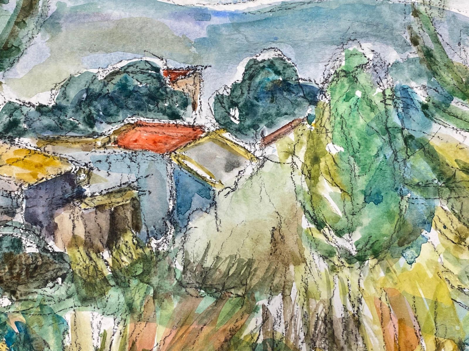 Akos Biroprovence Countryside Landscape Red Roofs French Expressionist Original Paintingcirca 1980s photo vinterior