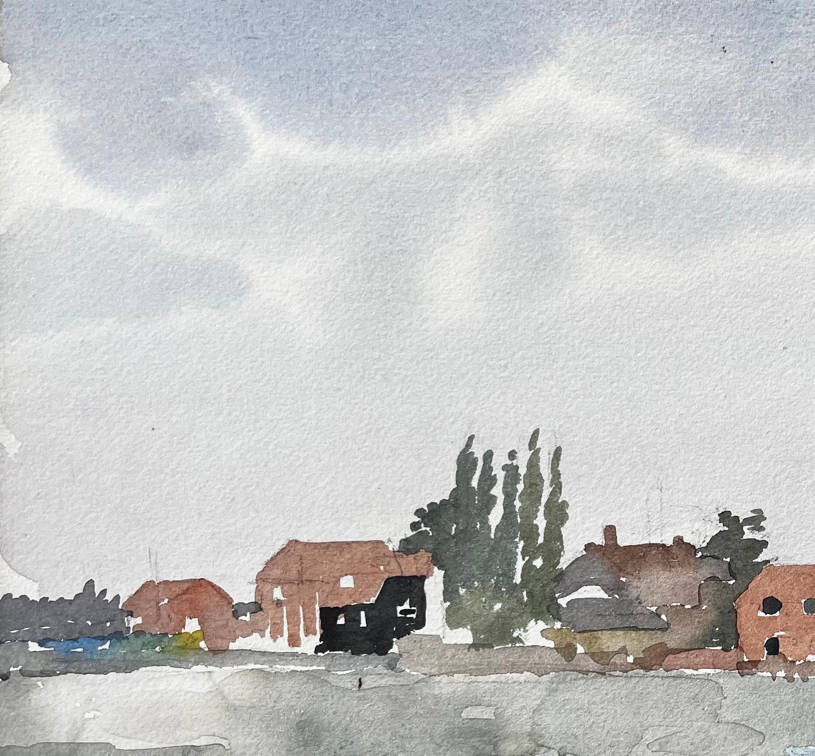 Anthony Herbertwaterside Village Scene With Boats And Church Bosham Sussex 1970s Watercolour1976 photo for sale