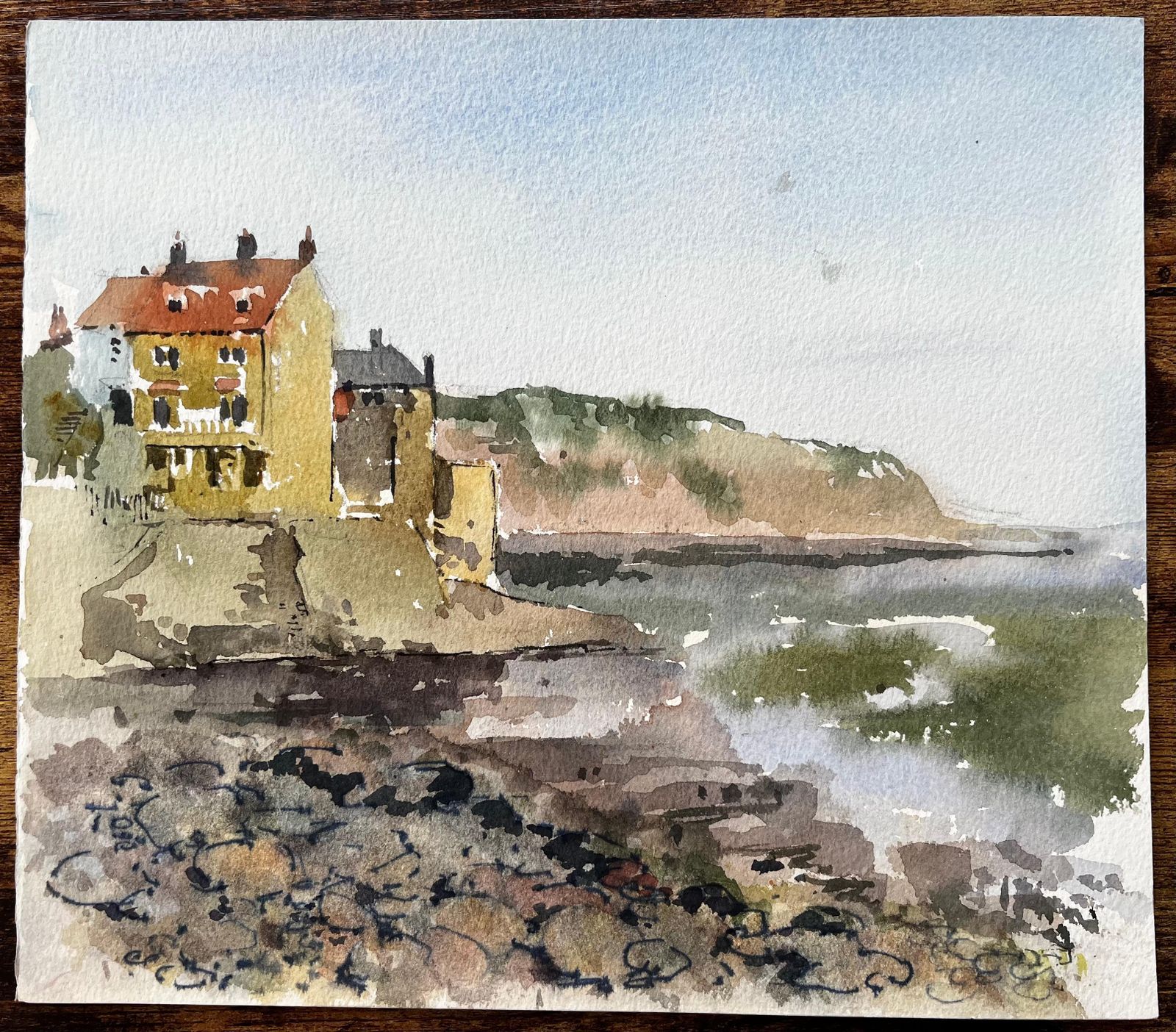 Anthony Herbertrobin Hoods Bay Clifftop View With Sea And Rocks Yorkshire Coast 19831983 photo for sale