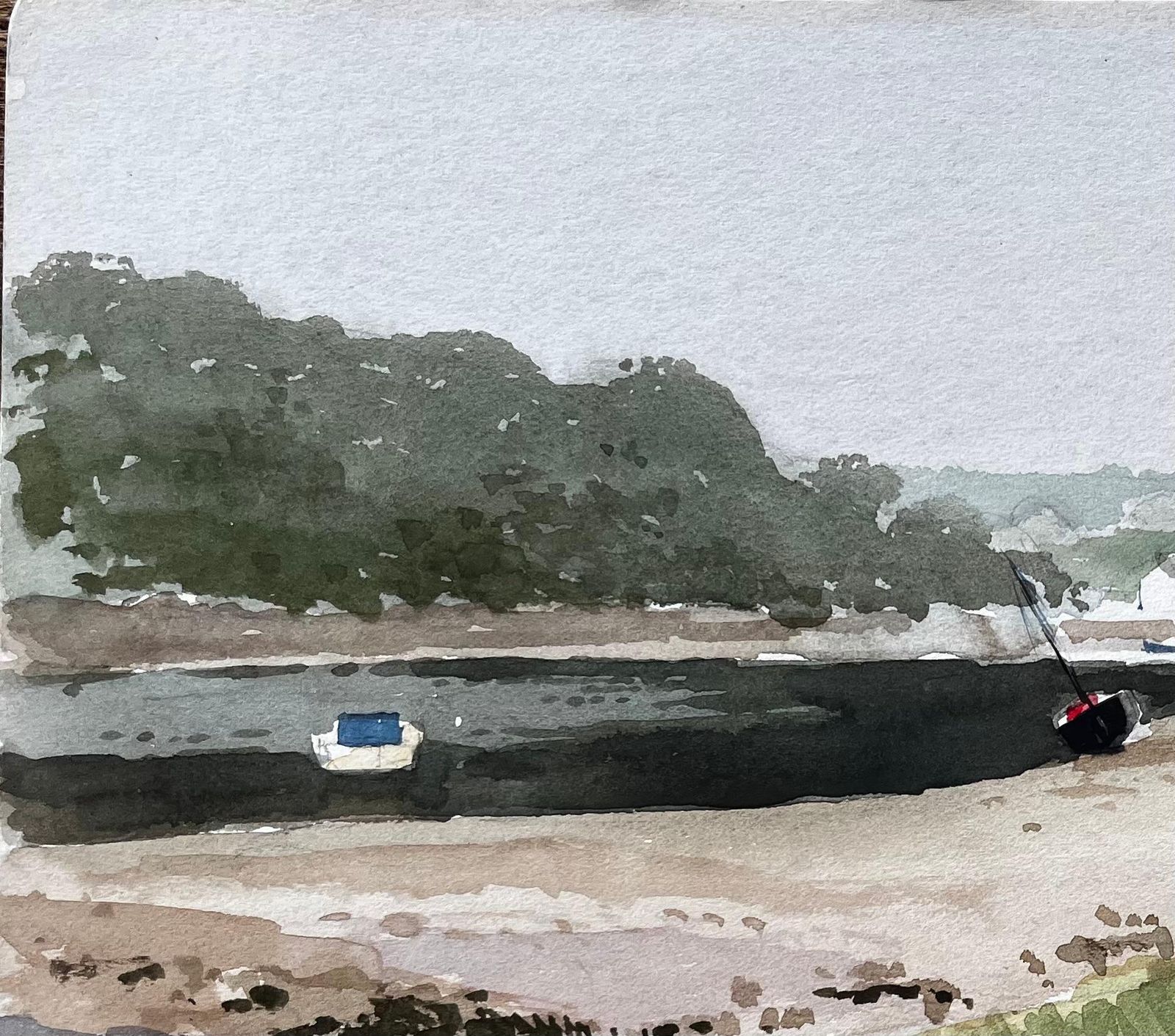 Anthony Herbertlow Tide Estuary Scene With Boats And Sandbanks St Dogmaels Wales 19711971 photo for sale