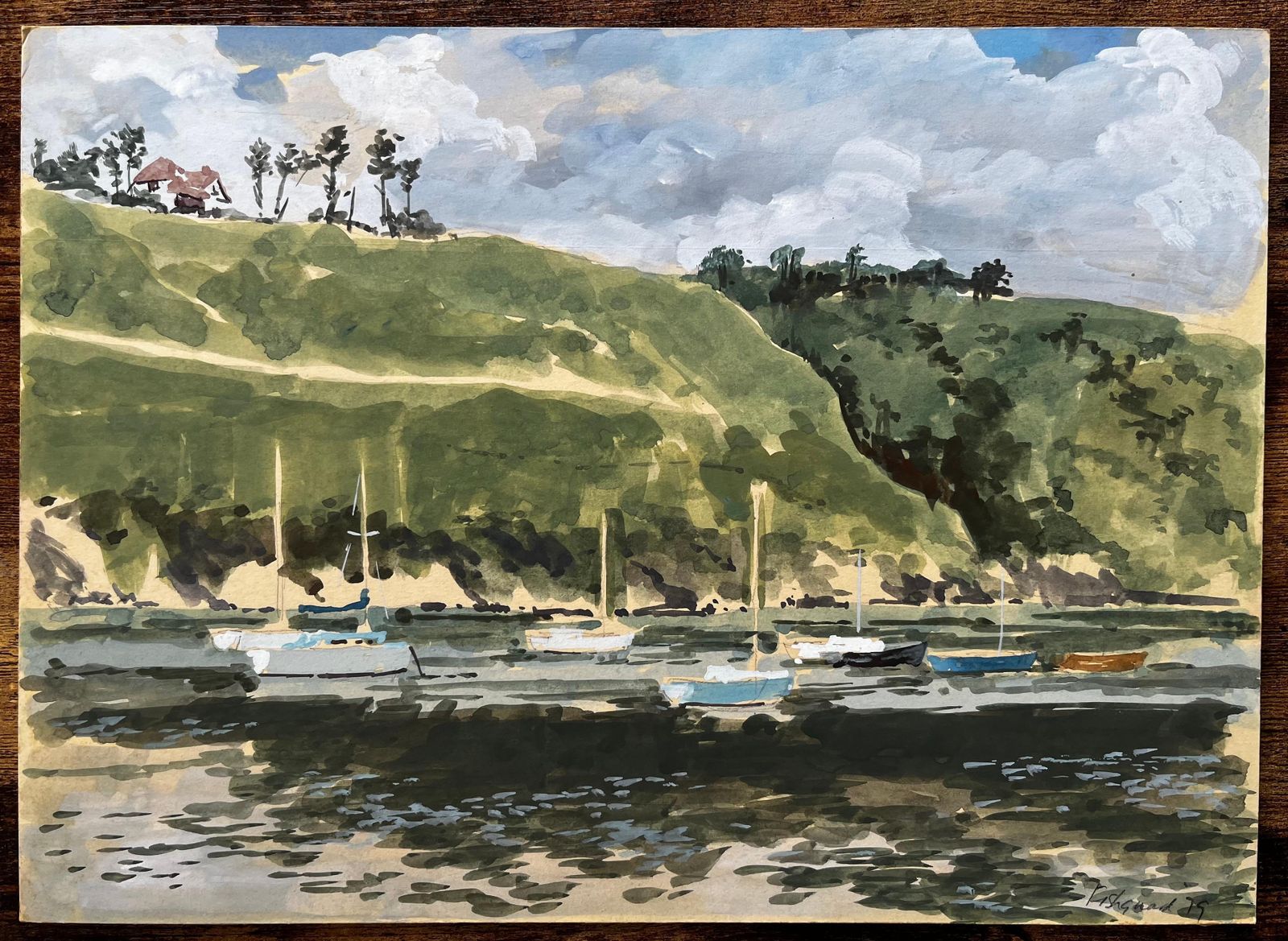 Anthony Herbertharbour At Low Tide With Boats And Cliffs Fishguard Wales 1979 Watercolour1979 photo furniture