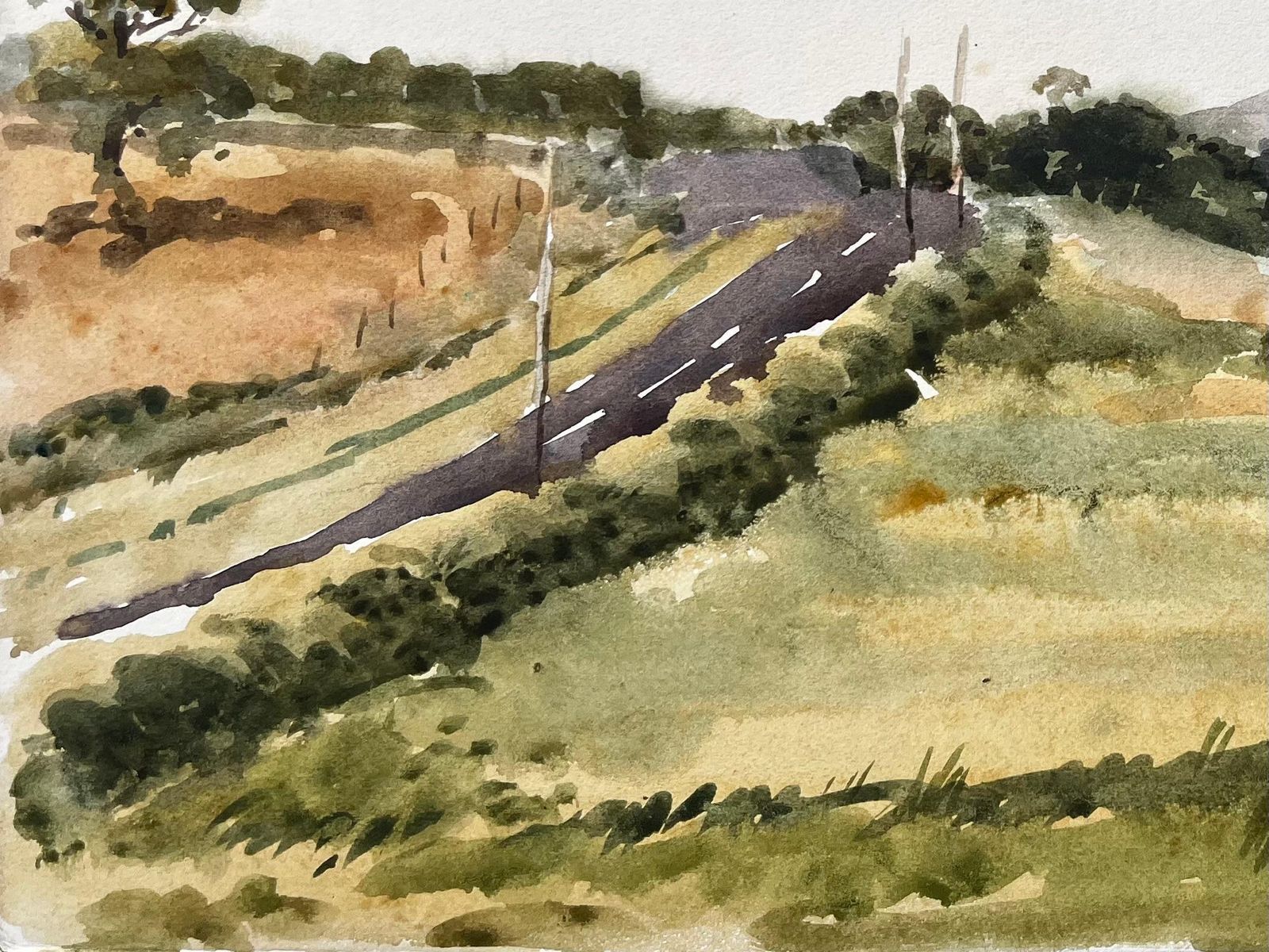 Anthony Herbertwelsh Road And Hillside Summer Landscape North Wales 1976 Watercolour1976 photo Art