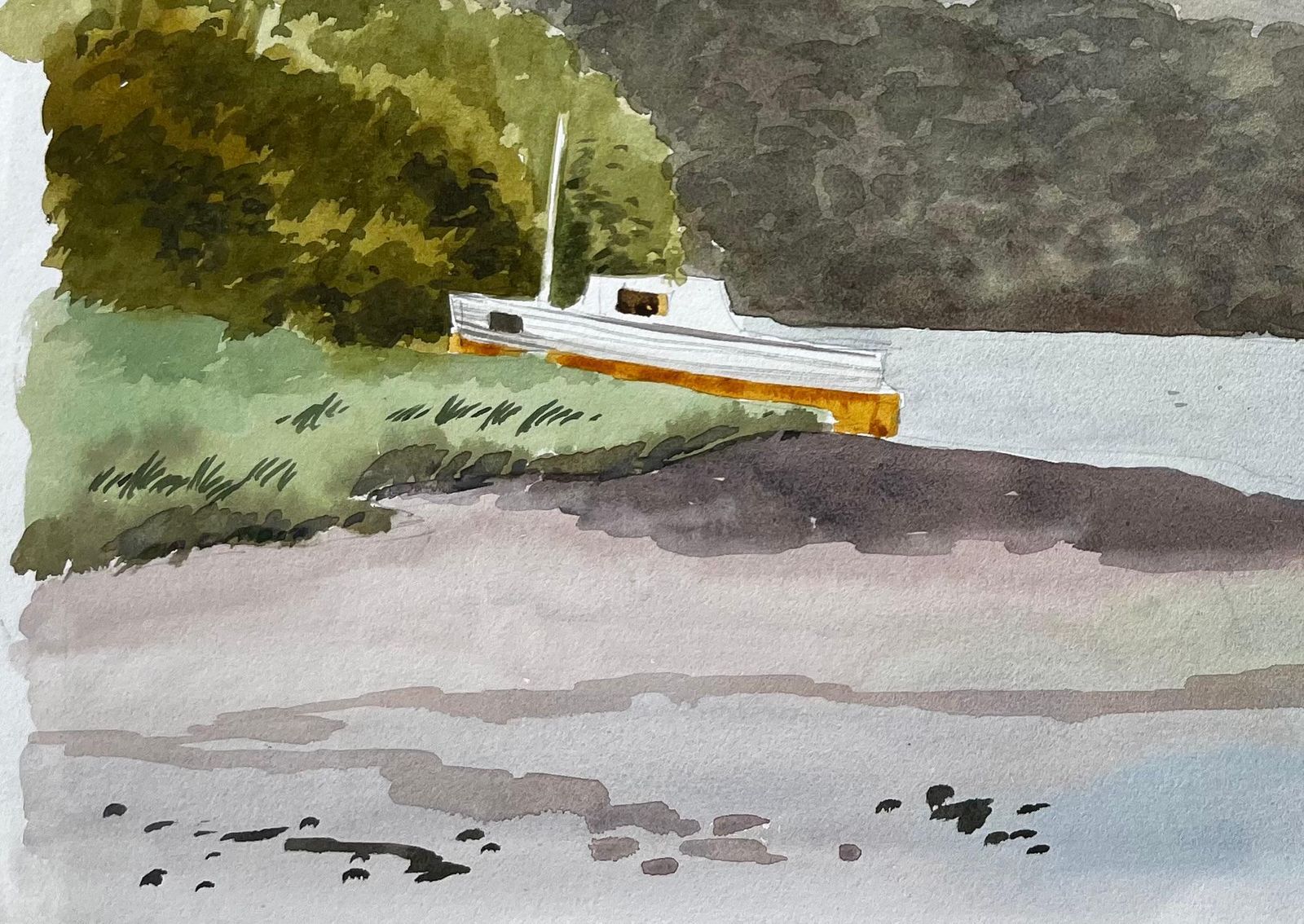 Anthony Herbertst Dogmaels Pembrokeshire River Estuary Landscape Boat Watercolour Painting1973 photo for sale