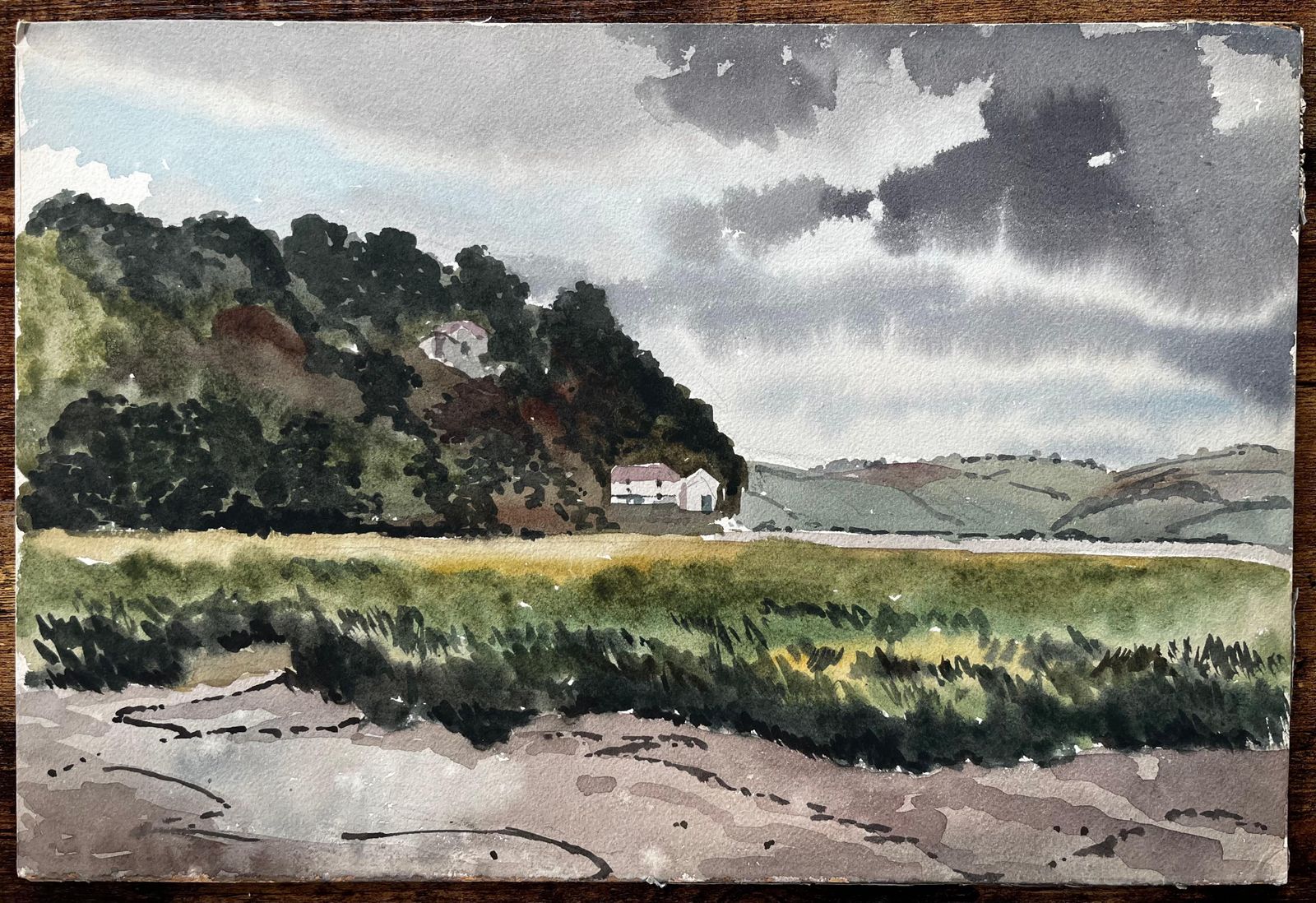Anthony Herbertstormy Skies Over Marsh And Hills Laugharne South Wales 1967 Watercolour1967 photo furniture