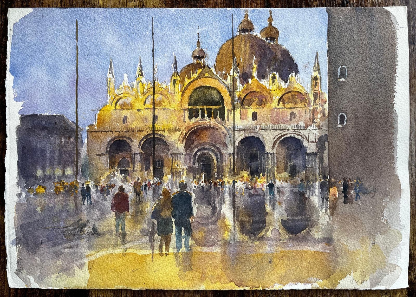 Anthony Herbertst Marks Basilica Venice In Golden Light With Crowds And Reflections Watercolour photo furniture