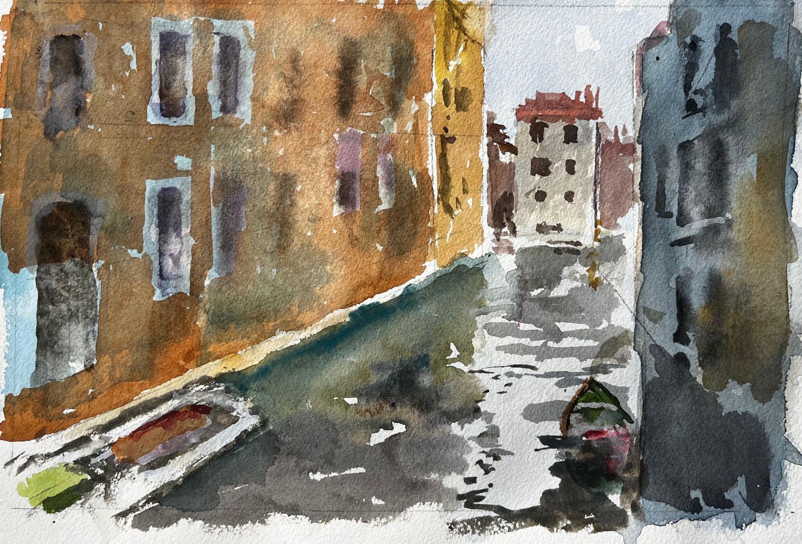 Anthony Herbertvenice Canal Scene With Gondola And Reflections Original Watercolour Painting