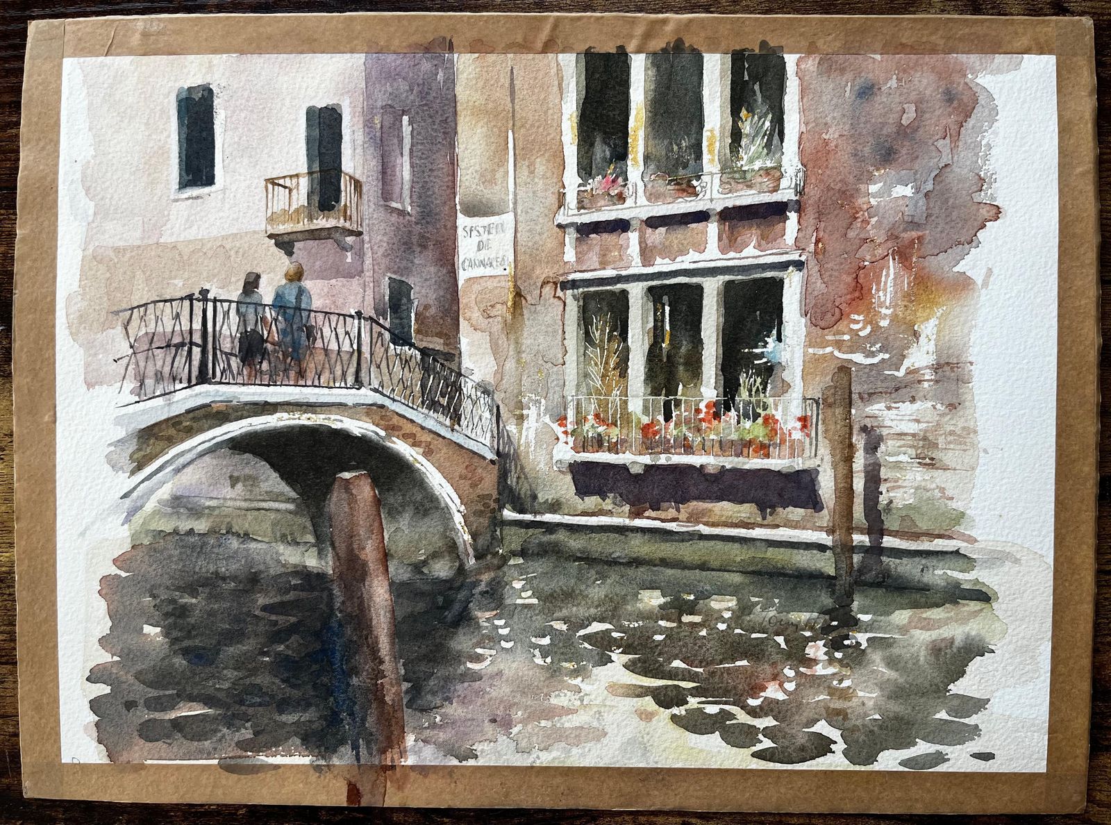Anthony Herbertvenice Canal Bridge Scene With Flower Boxes And Reflections Original Watercolour photo furniture