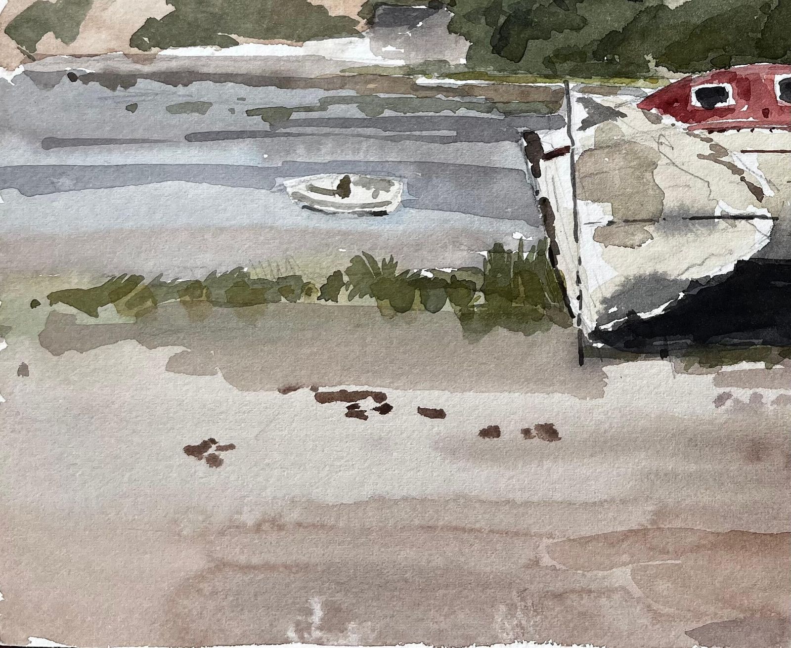 Anthony Herberta La Duc Brittany Beached Boat With Red Cabin And Coastal Hillside France 19851985 photo Art