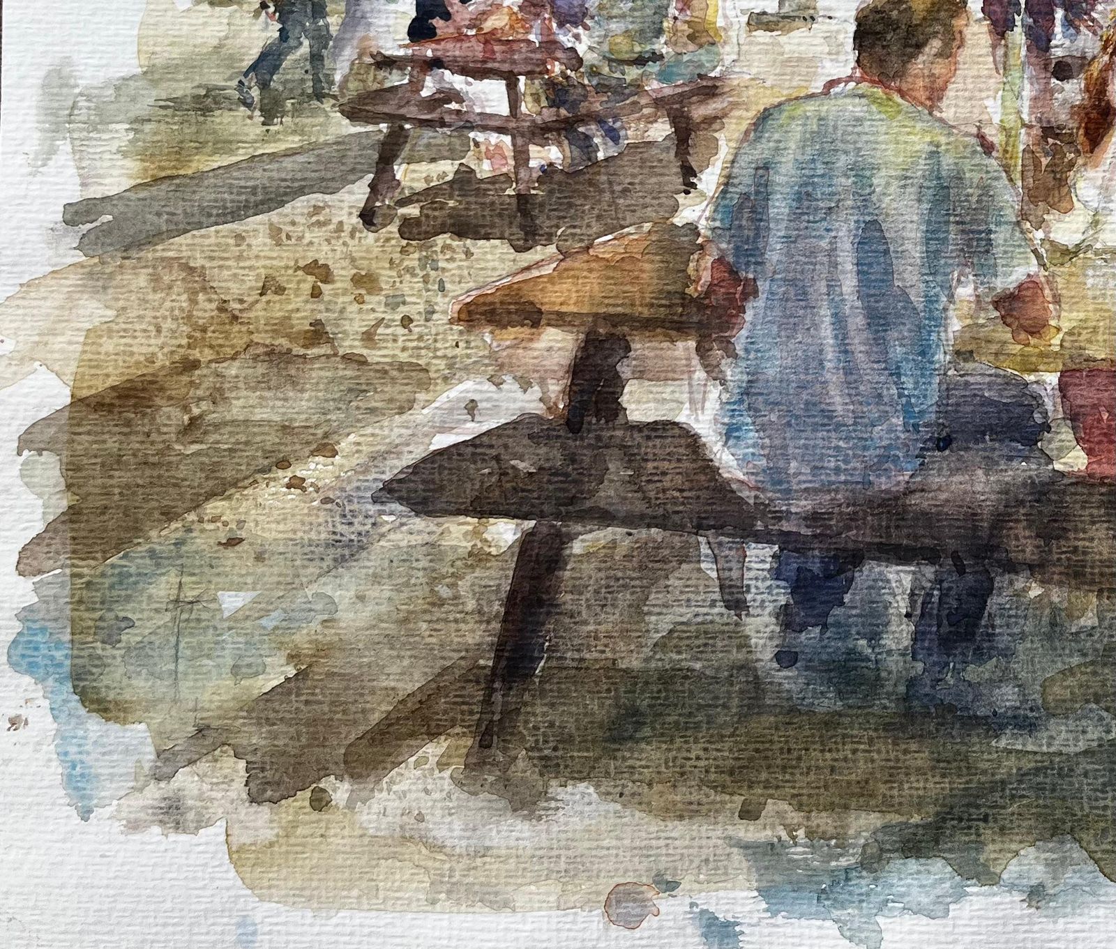 Anthony Herbertoutdoor Cafe Scene With Market Umbrellas And Wooden Picnic Benches photo vinterior