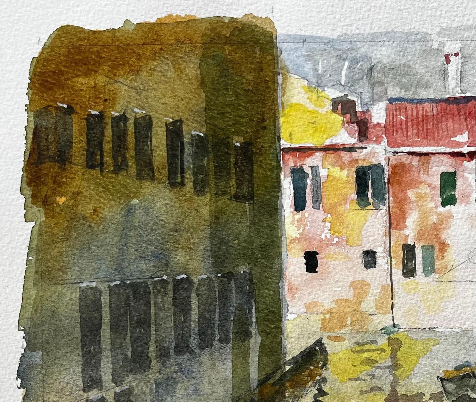 Anthony Herbertvenice Canal Scene With Figure And Reflections Original Watercolour Painting photo Art