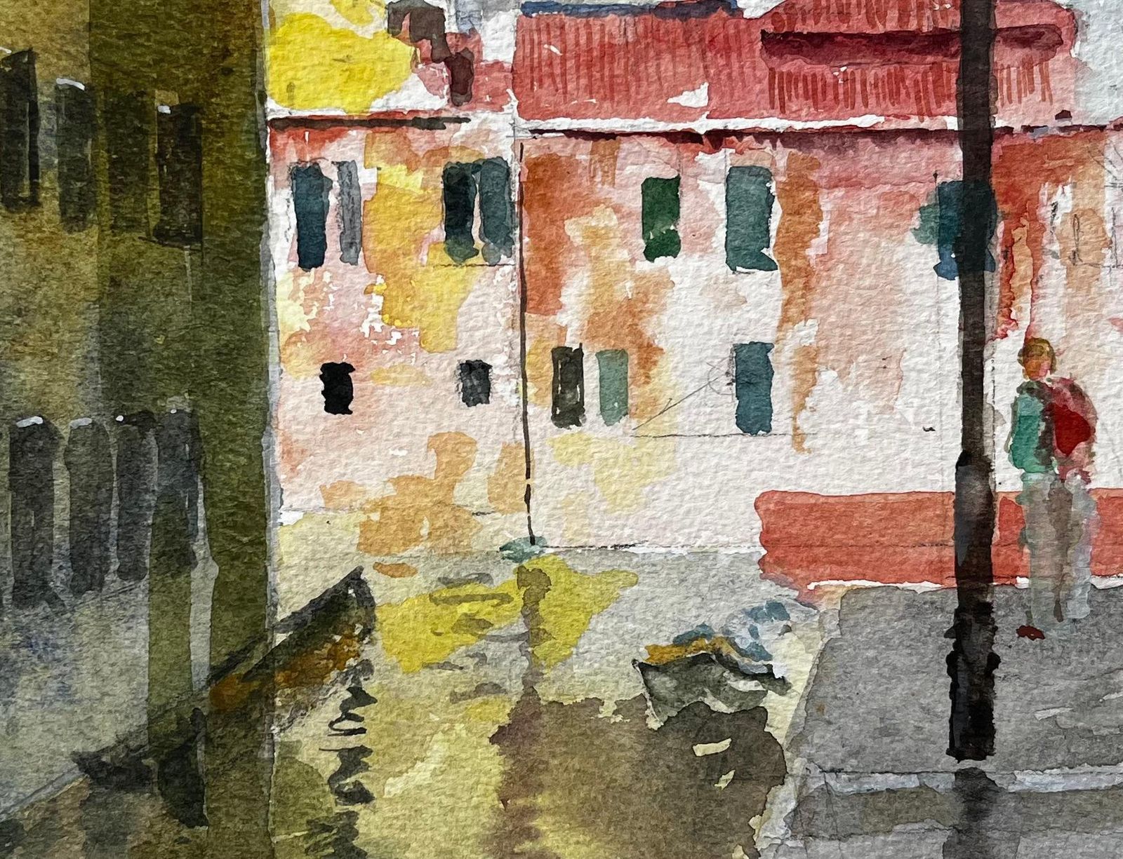 Anthony Herbertvenice Canal Scene With Figure And Reflections Original Watercolour Painting photo vinterior