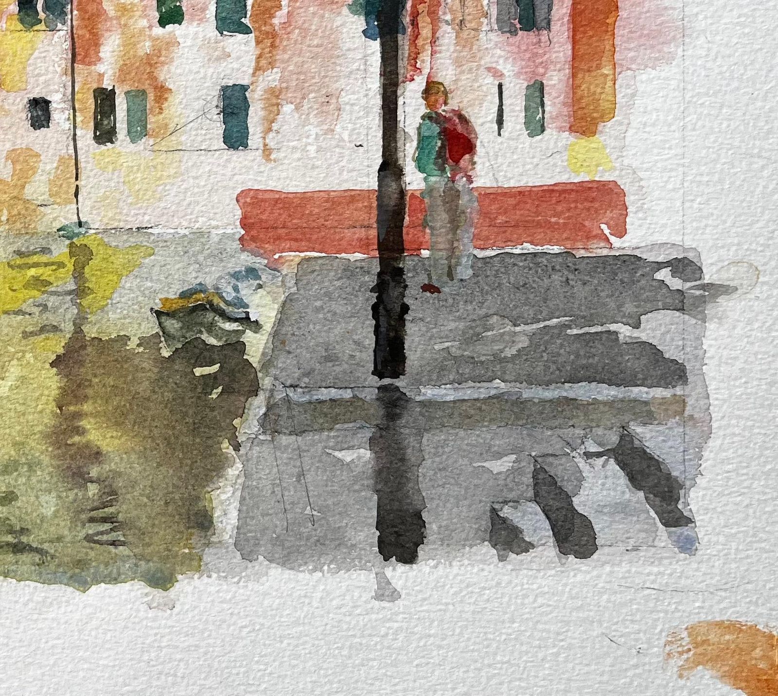 Anthony Herbertvenice Canal Scene With Figure And Reflections Original Watercolour Painting photo buy