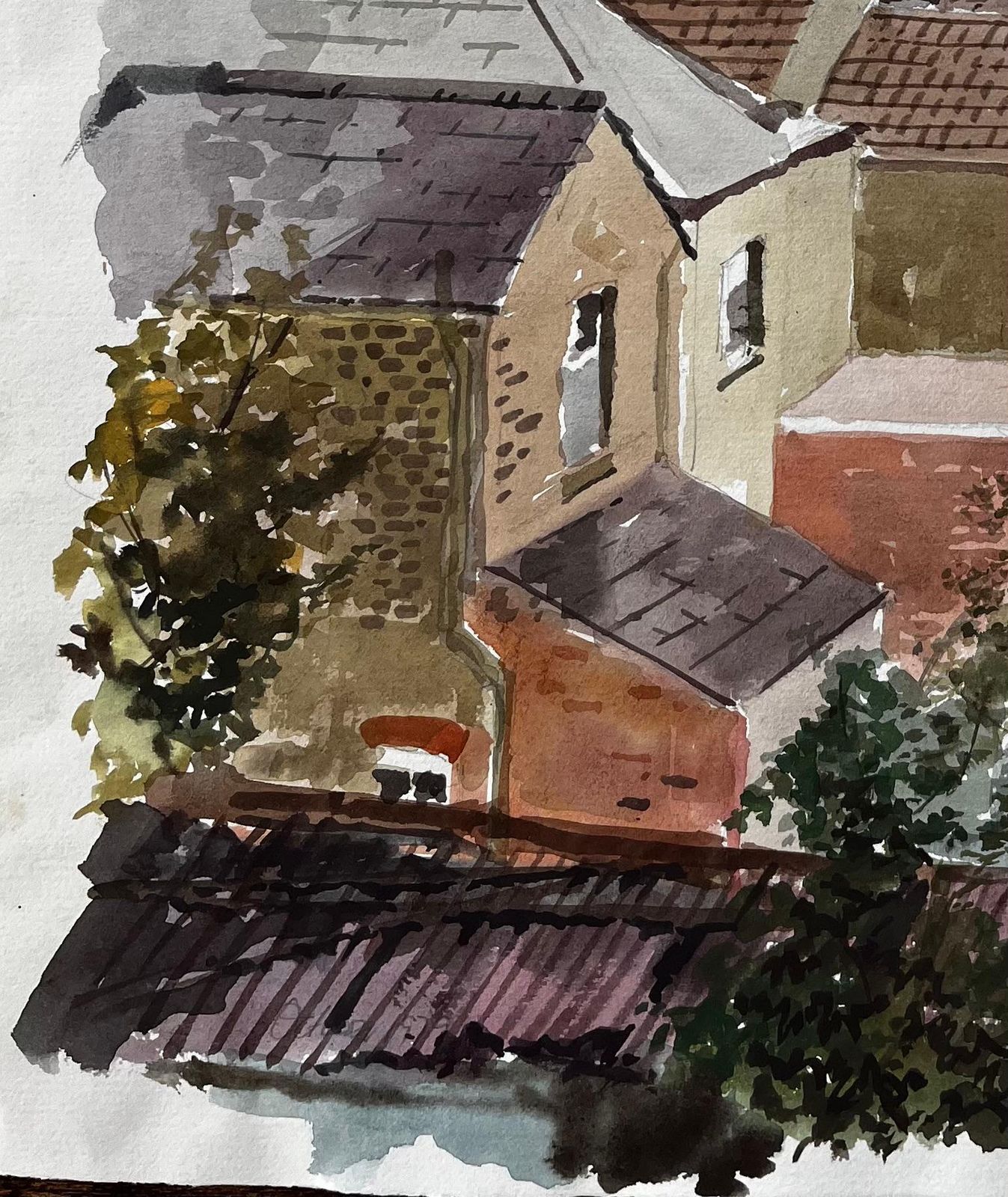 Anthony Herbertkingston London Rooftop View With Church Tower 1979 Original Watercolour1979 photo buy