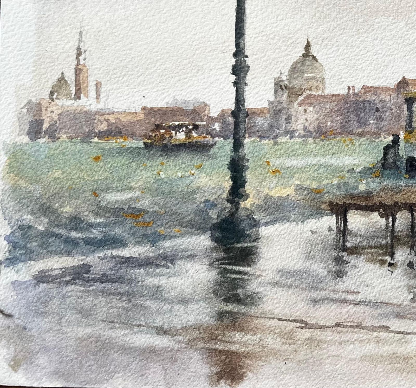 Anthony Herbertvenice Waterfront Scene With Lampposts And Vaporetto Original Watercolour photo Art