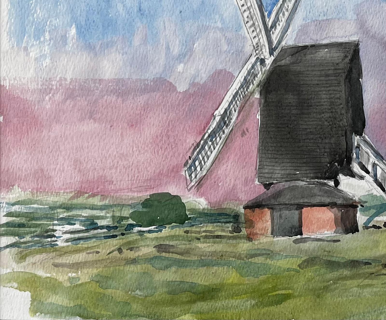 John Steane (B.1931)windmill At Brill Oxfordshire Watercolour Landscape With Dramatic Sky photo for sale