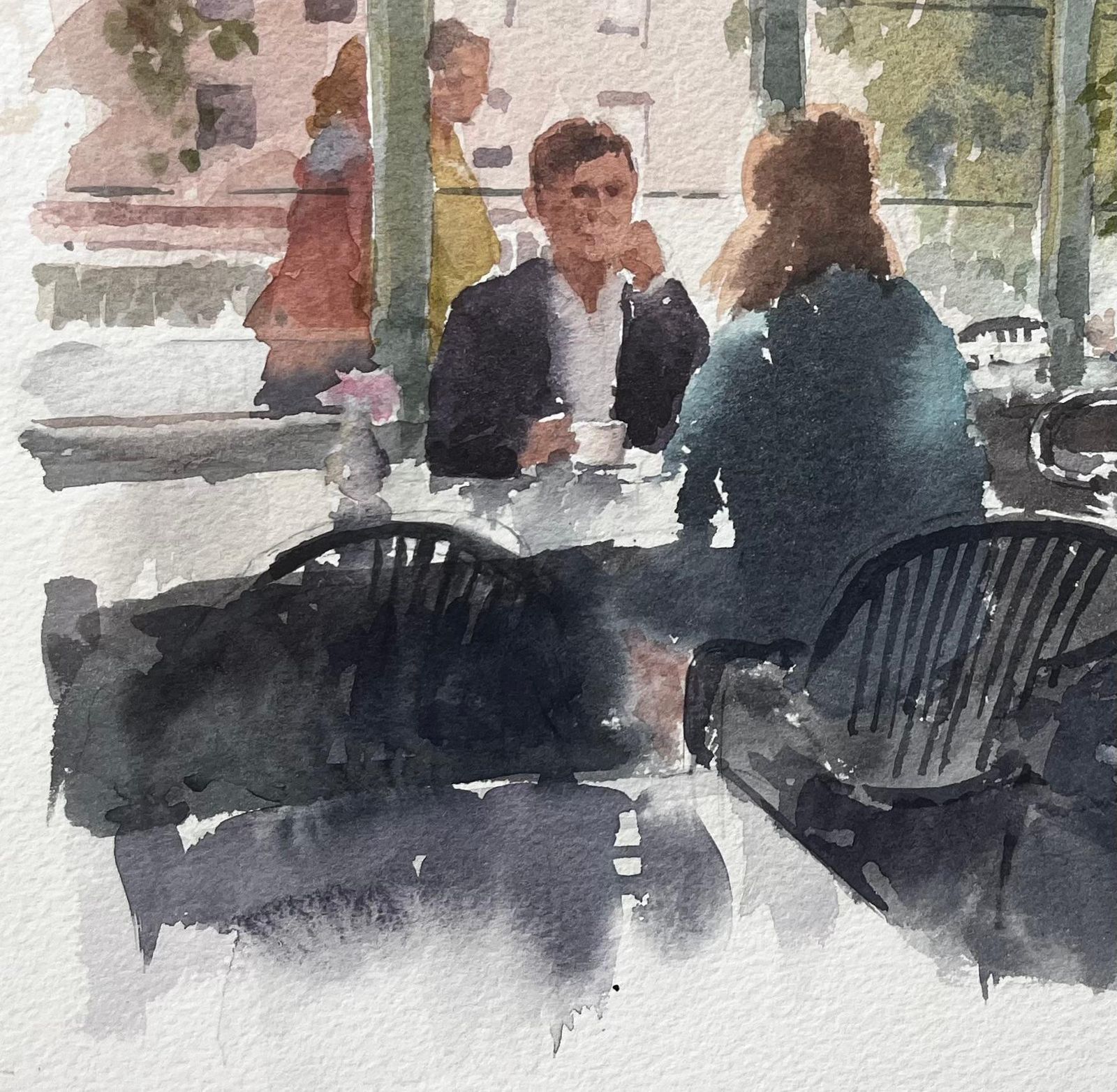 Anthony Herbertmodern Café Scene In Sunlight With Figures And Glass Walls By Tony Herbert photo vinterior