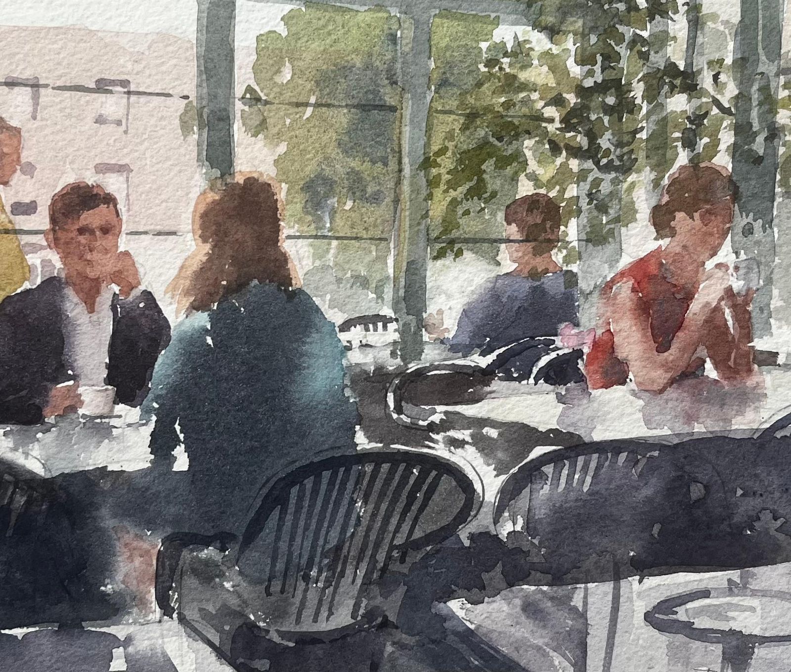 Anthony Herbertmodern Café Scene In Sunlight With Figures And Glass Walls By Tony Herbert photo buy