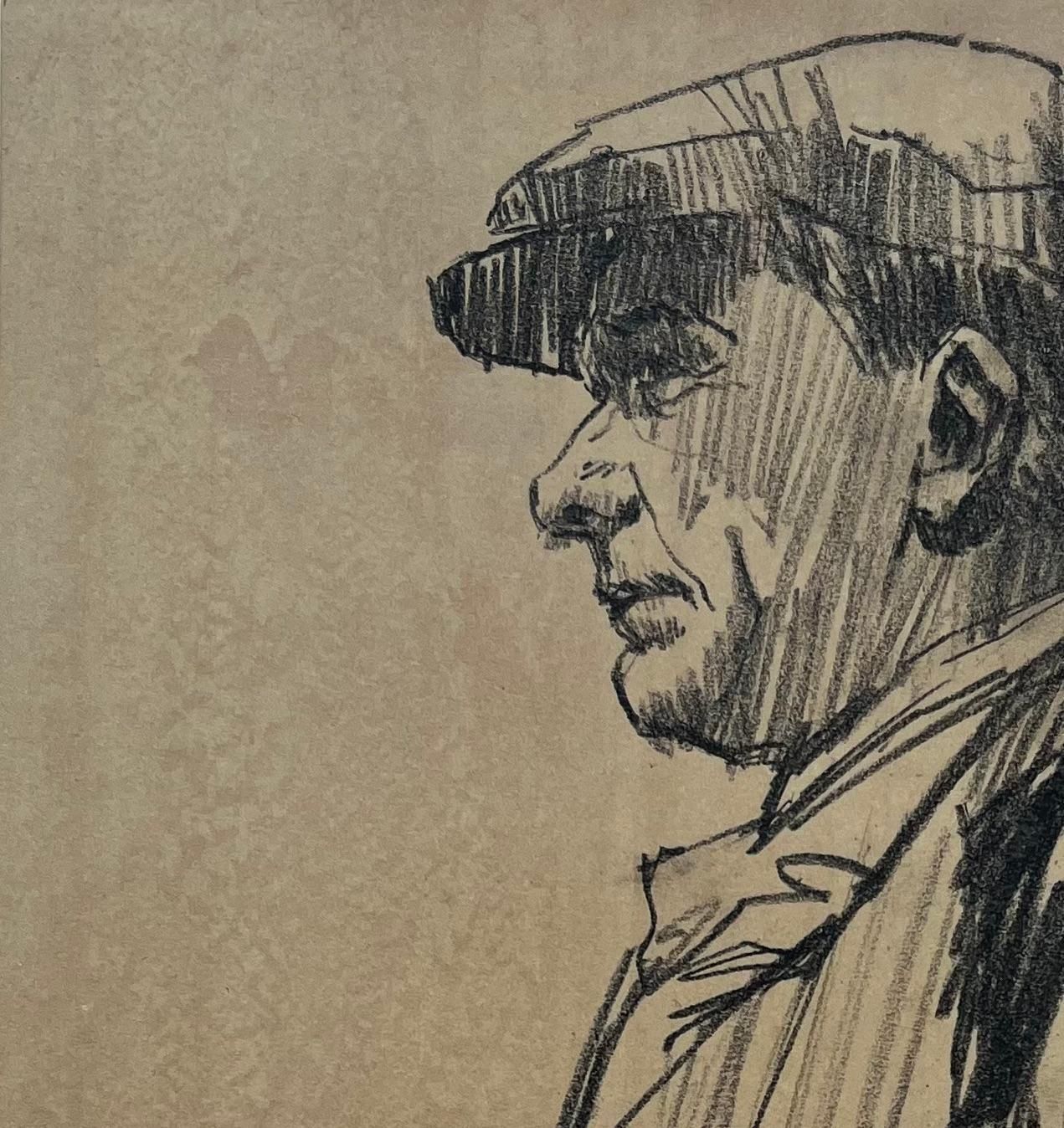 Anthony Herbertprofile Portrait Of A Man In Flat Cap Graphite On Brown Paper photo for sale