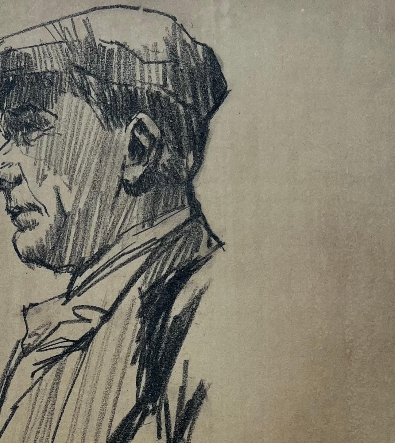 Anthony Herbertprofile Portrait Of A Man In Flat Cap Graphite On Brown Paper photo Art