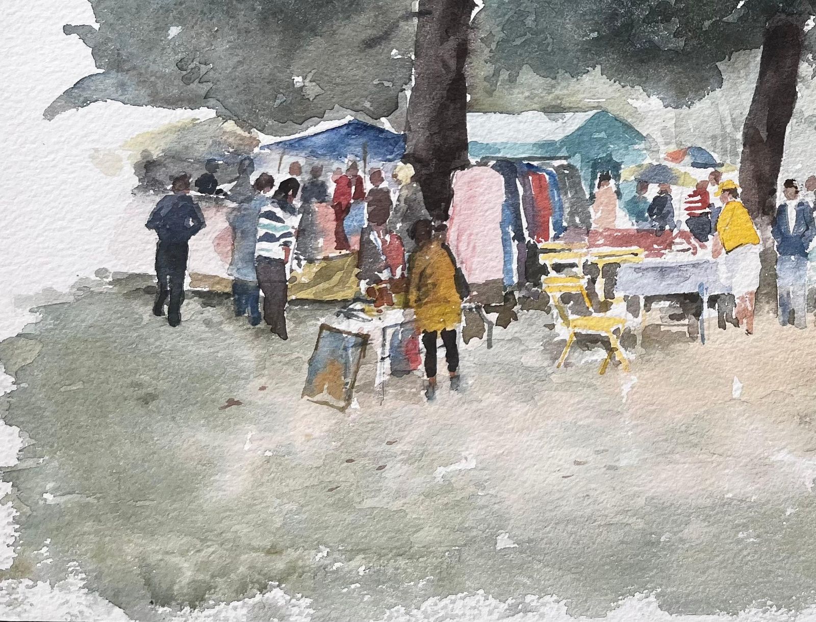 Anthony Herbertborough Farm Fair Scene With Market Stalls And Trees Watercolour Painting photo 371.0