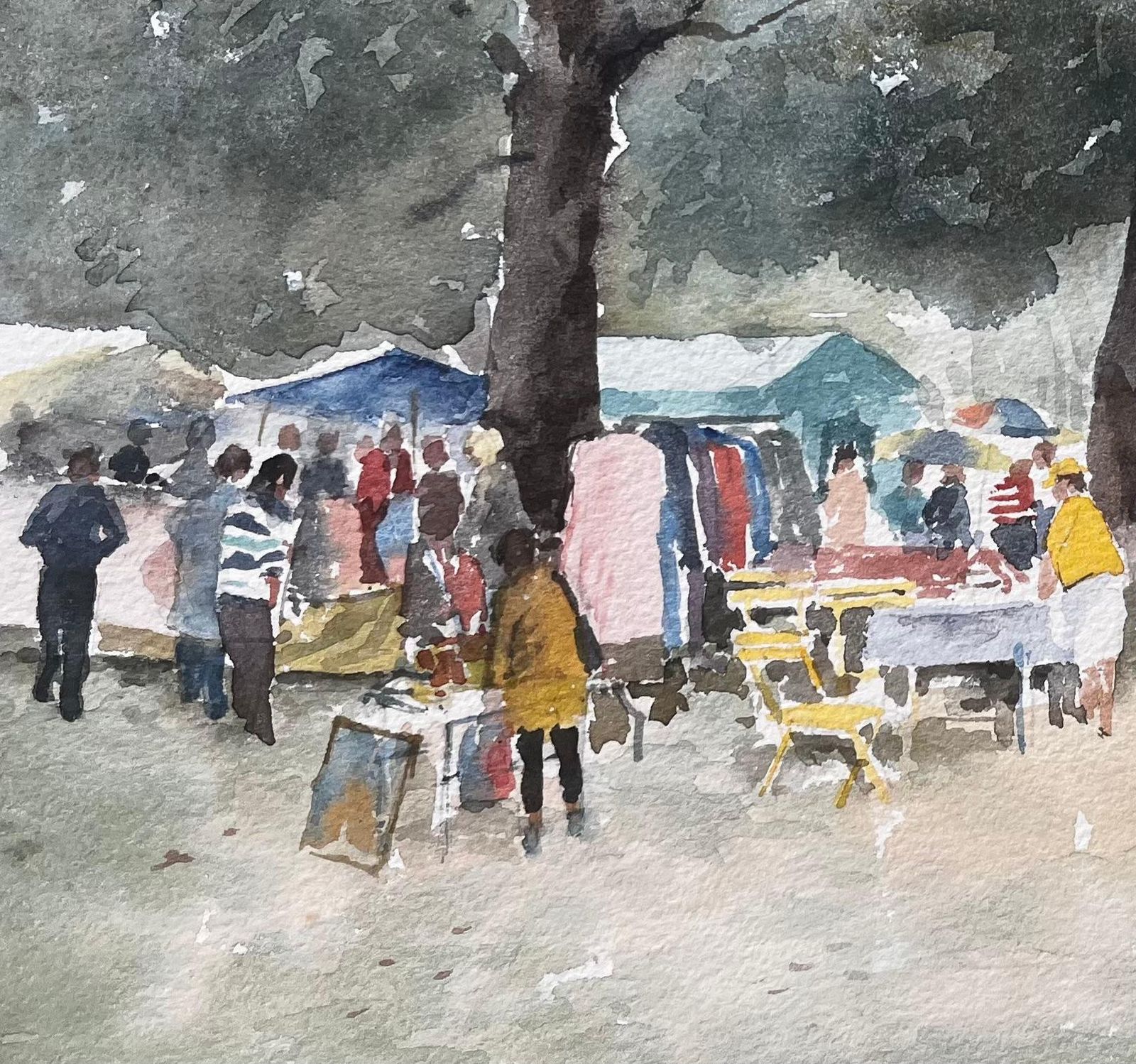 Anthony Herbertborough Farm Fair Scene With Market Stalls And Trees Watercolour Painting photo vinterior