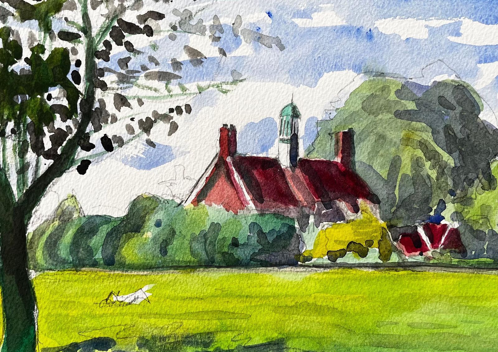 John Steane (B.1931)university Parks Oxford Red Roof Building Summer Trees And Open Field 20152015 photo buy