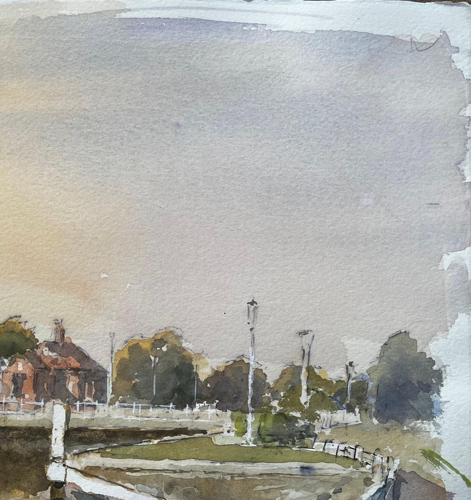 Anthony Herbertcanal Scene With Lock And Boathouse Windsor Watercolour With Autumn Light photo vinterior