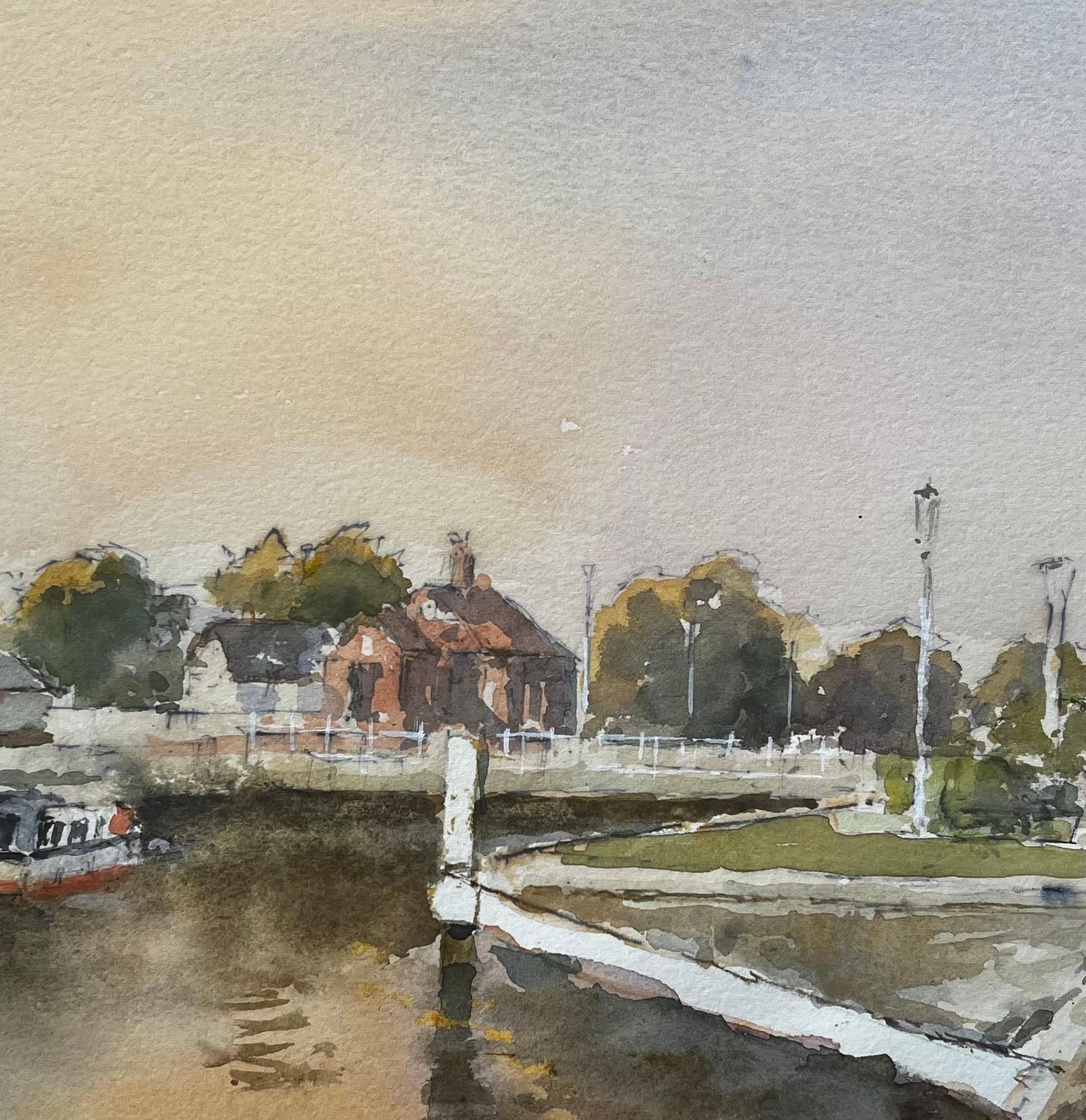 Anthony Herbertcanal Scene With Lock And Boathouse Windsor Watercolour With Autumn Light photo buy